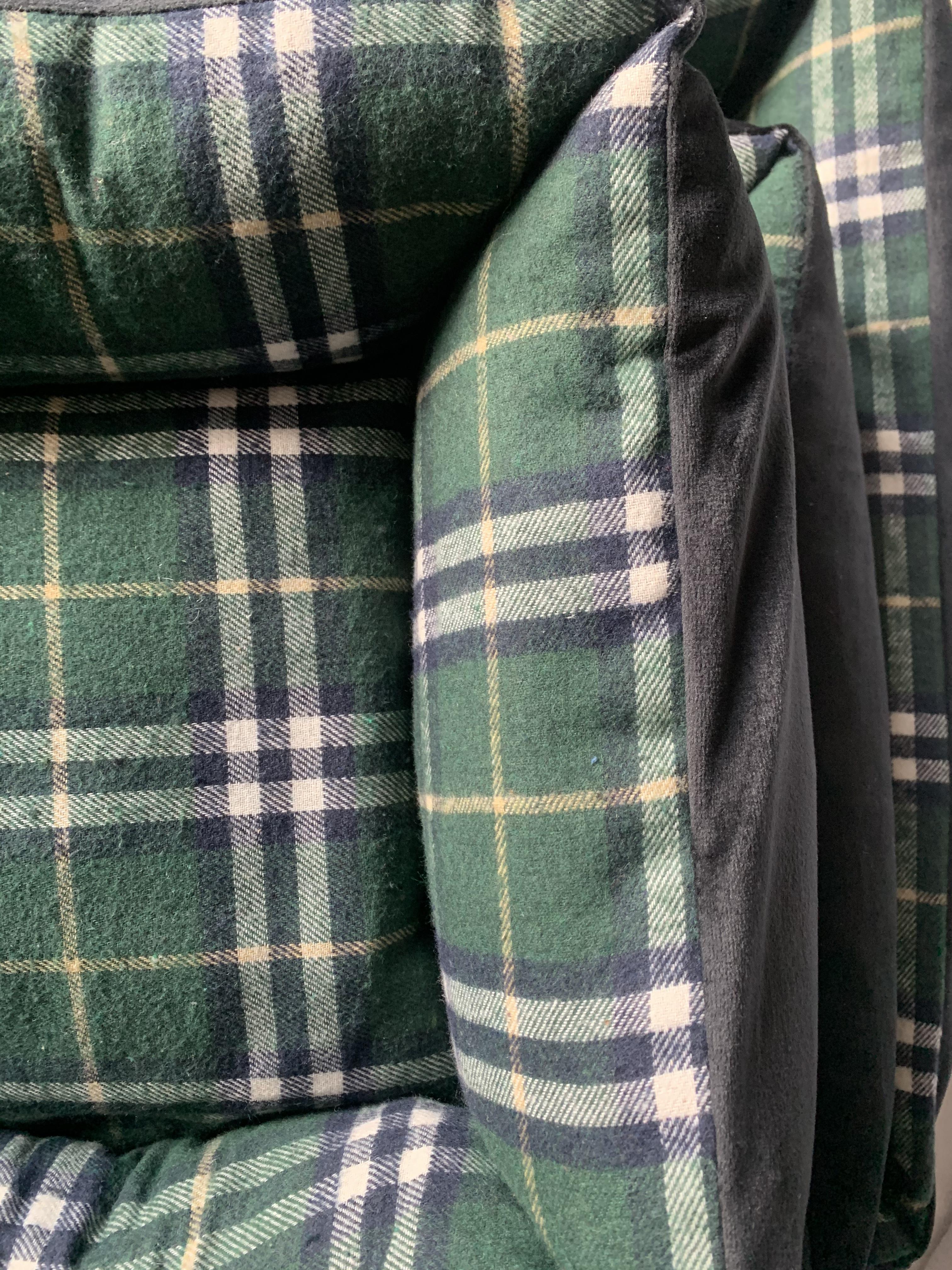 Close up of tartan dog bed