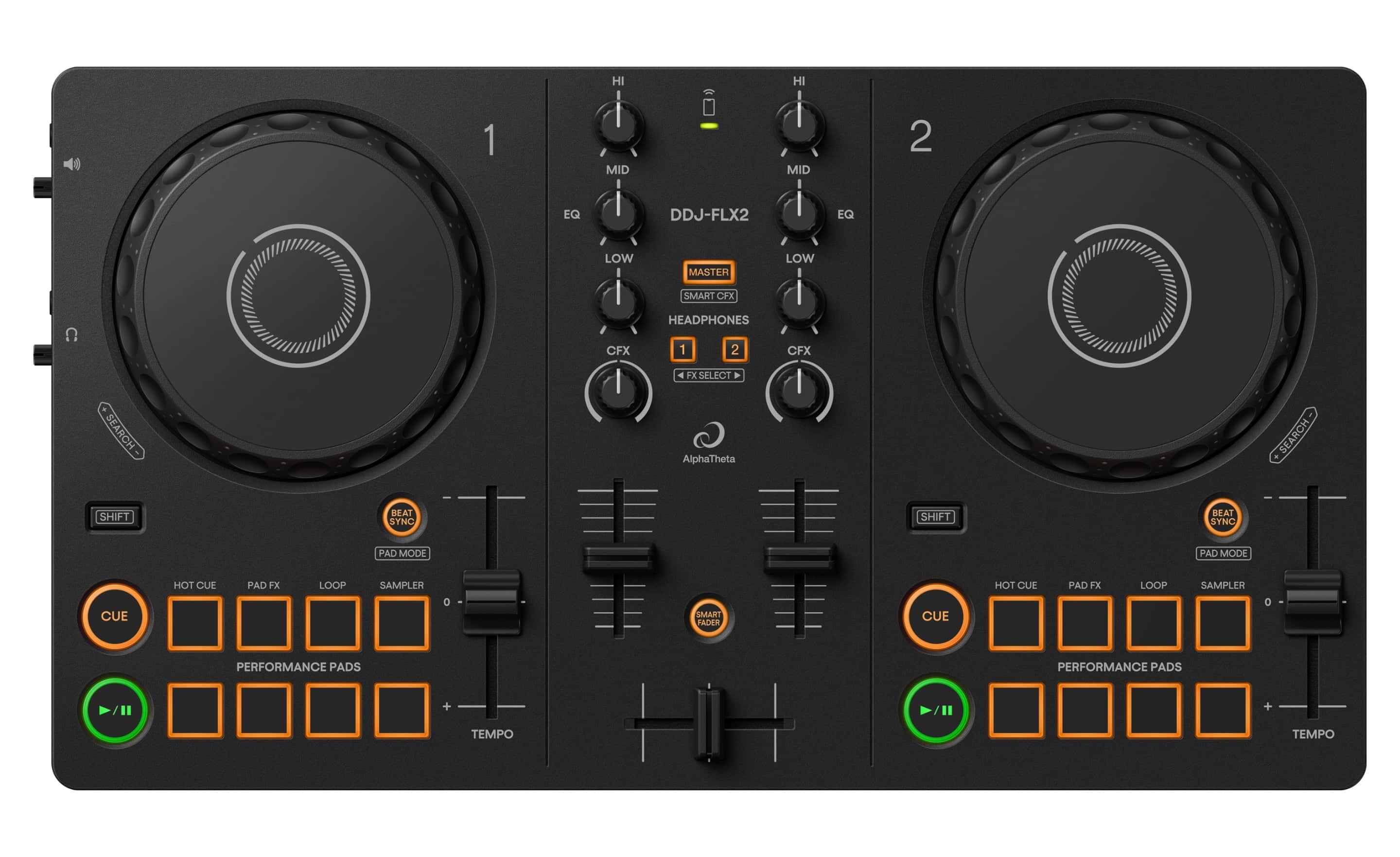AlphaTheta DDJ-FLX2 Compact 2-channel DJ controller top