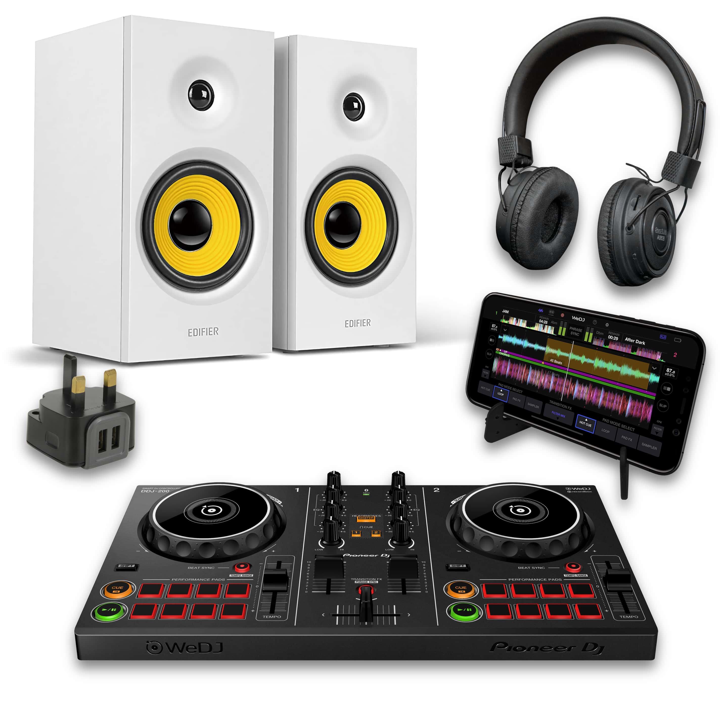 Pioneer DJ DDJ-200 & White R1080BT DJ Bundle