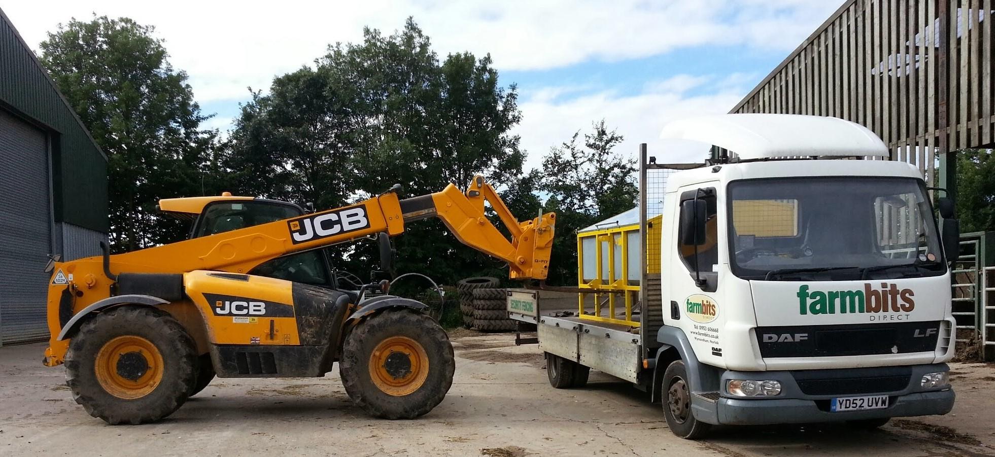 Farmbits delivering a calf creep feeder to a Broadland farm.