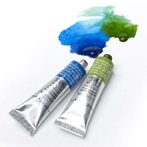 tubes of Winsor & Newton artist's professional watercolour paint with paint splashing out