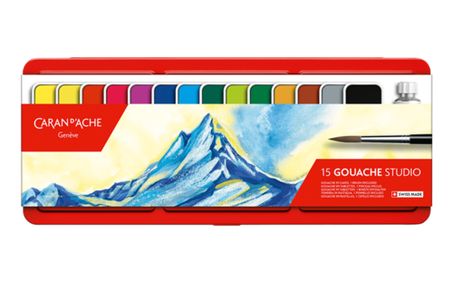 box of Caran D'Ache Studio Gouache with 15 paints