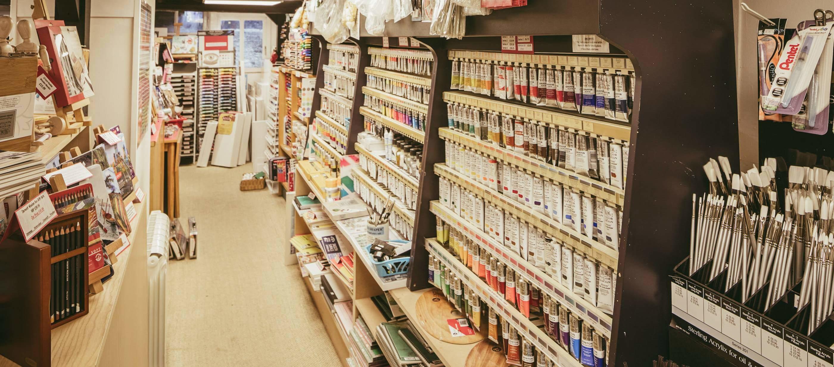 <h2>Art Supplies</h2><p>We stock an extensive range of art materials including watercolours, oil paints, brushes, pads and canvases, drawing and colouring pencils and items for arts and crafts.</p><p>There is much more in the shop than online, so if you're looking for something in particular, please ask.</p>