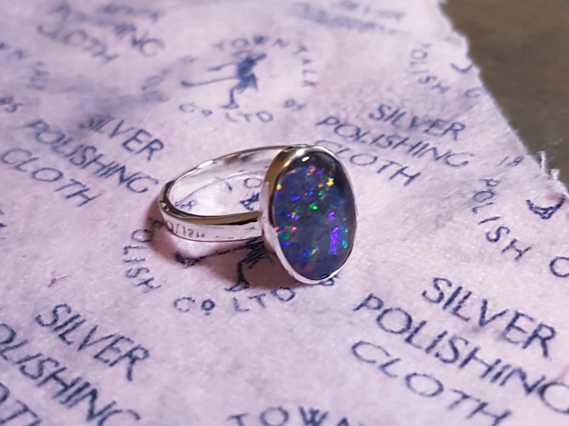 Sterling Silver and Opal Bezel set ring