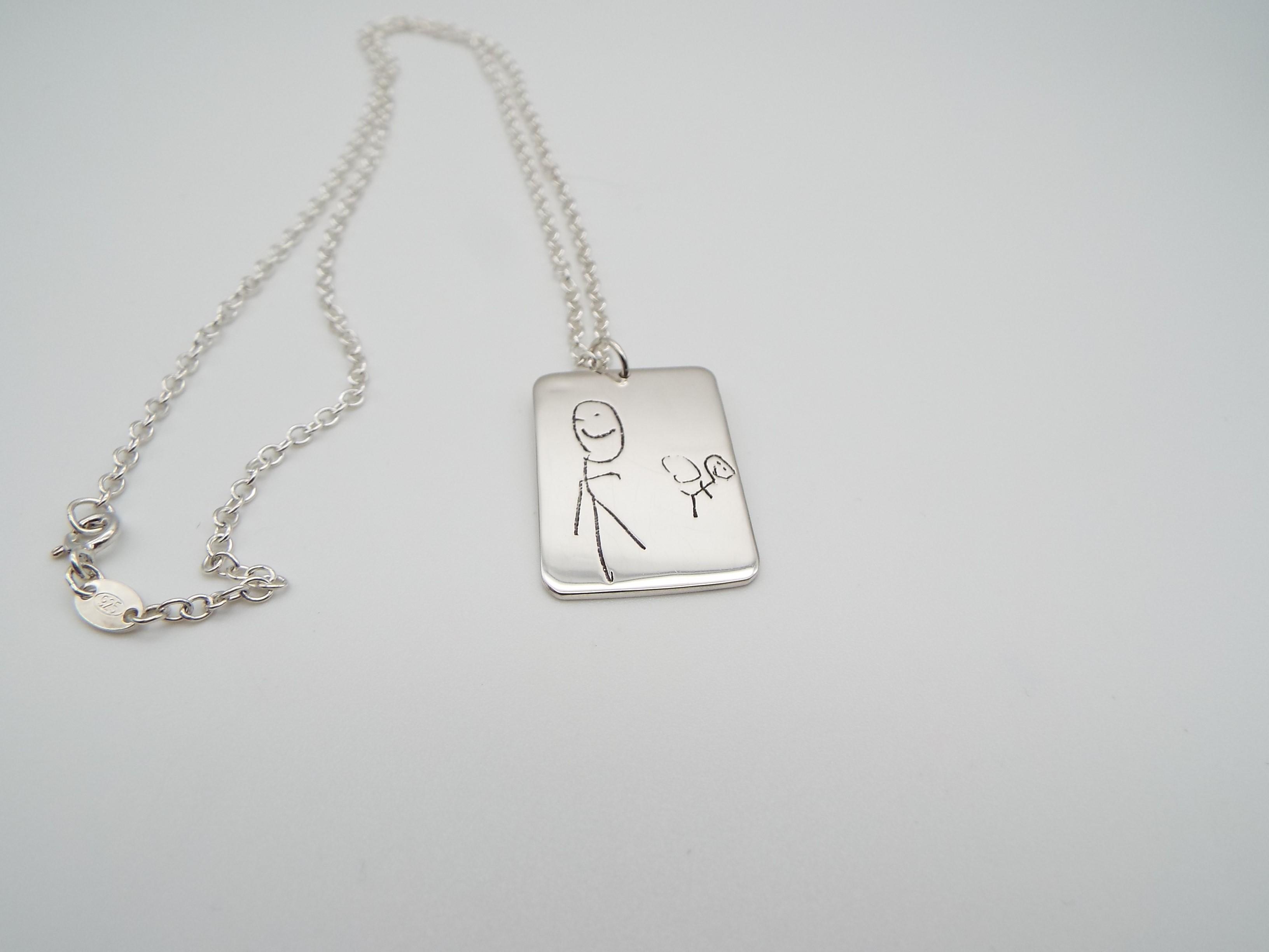 Childs drawing dog tag necklace