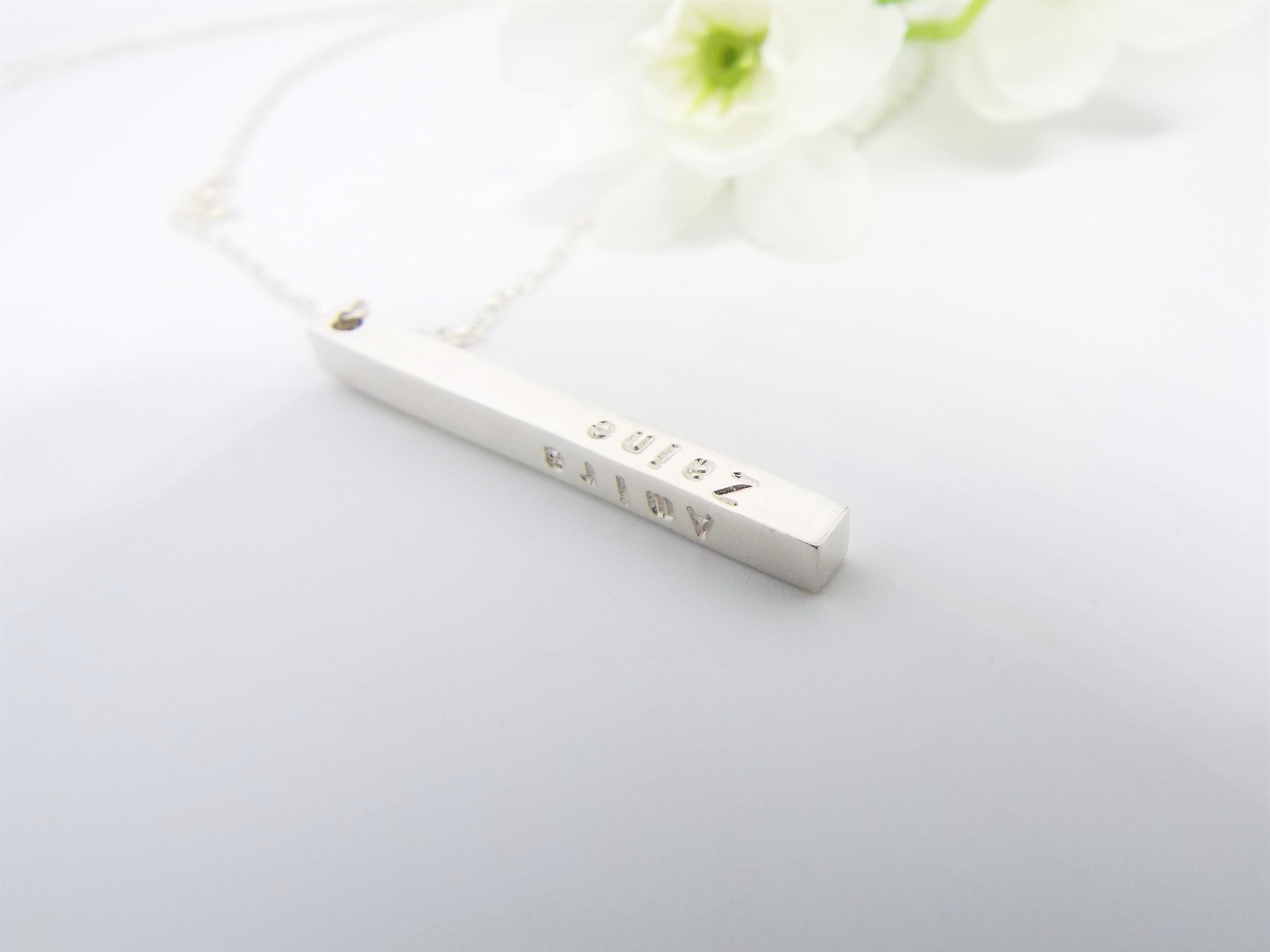Silver Bar pendant  personalised with names and dates