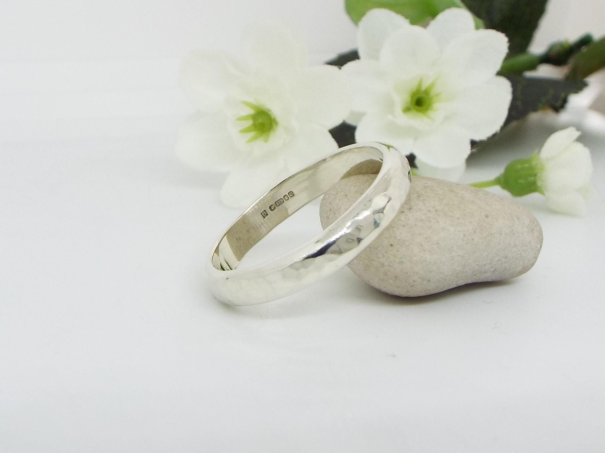wide hammered white gold band