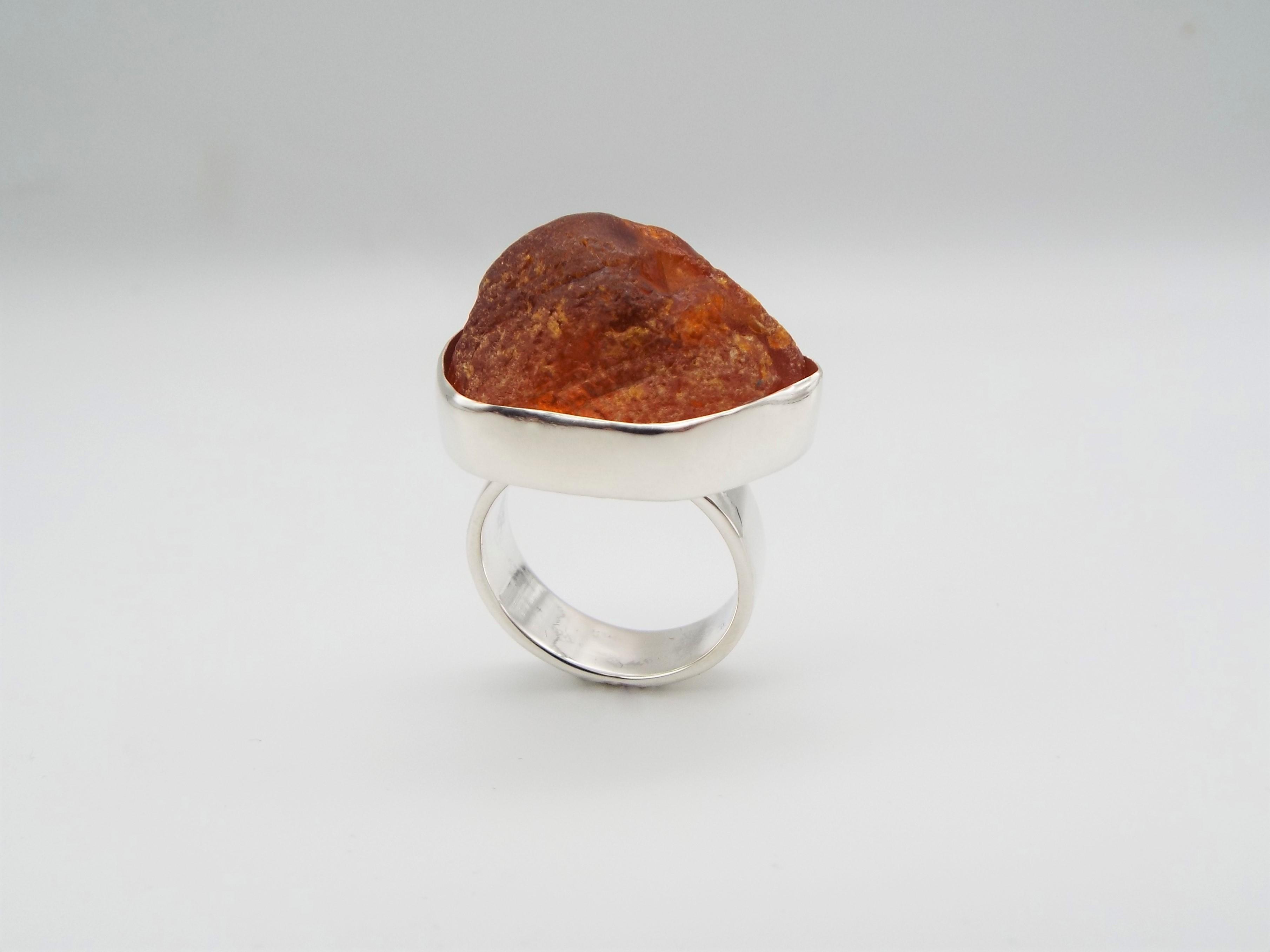 Raw amber silver ring