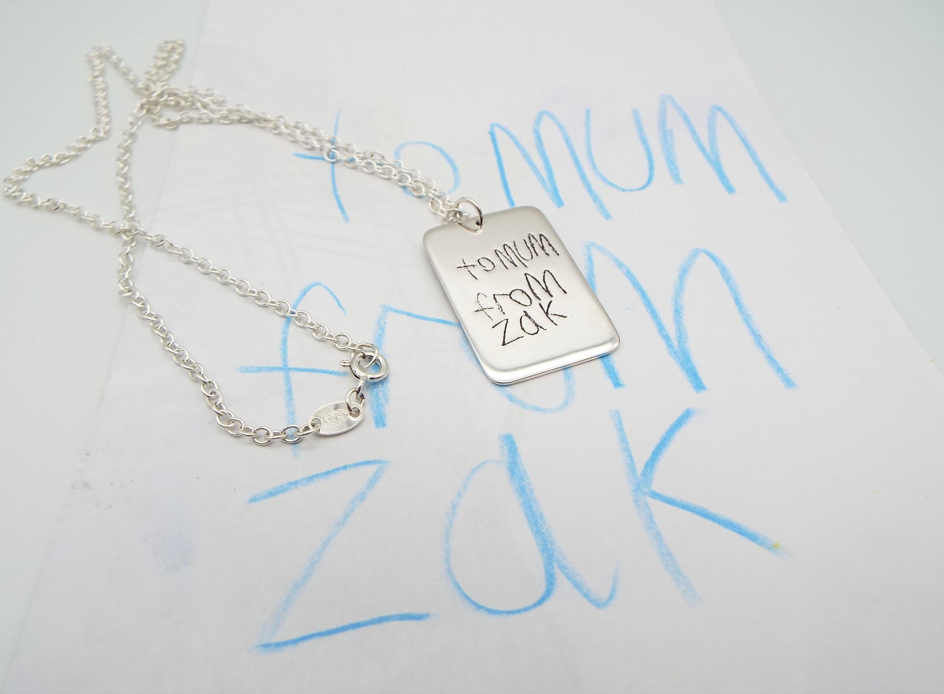 Handwriting personalised silver dog tag necklace