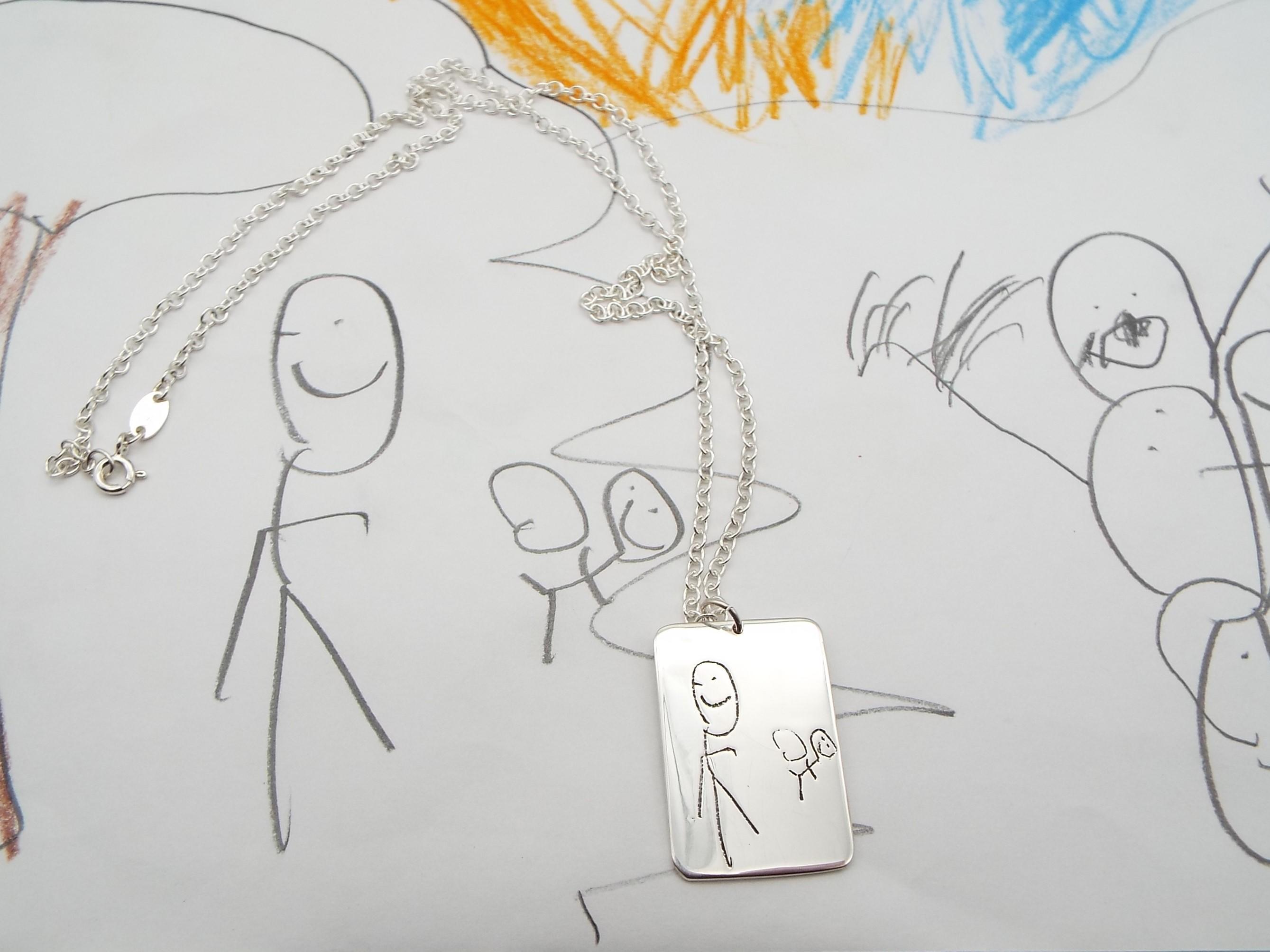 childs drawing silver personalised necklace