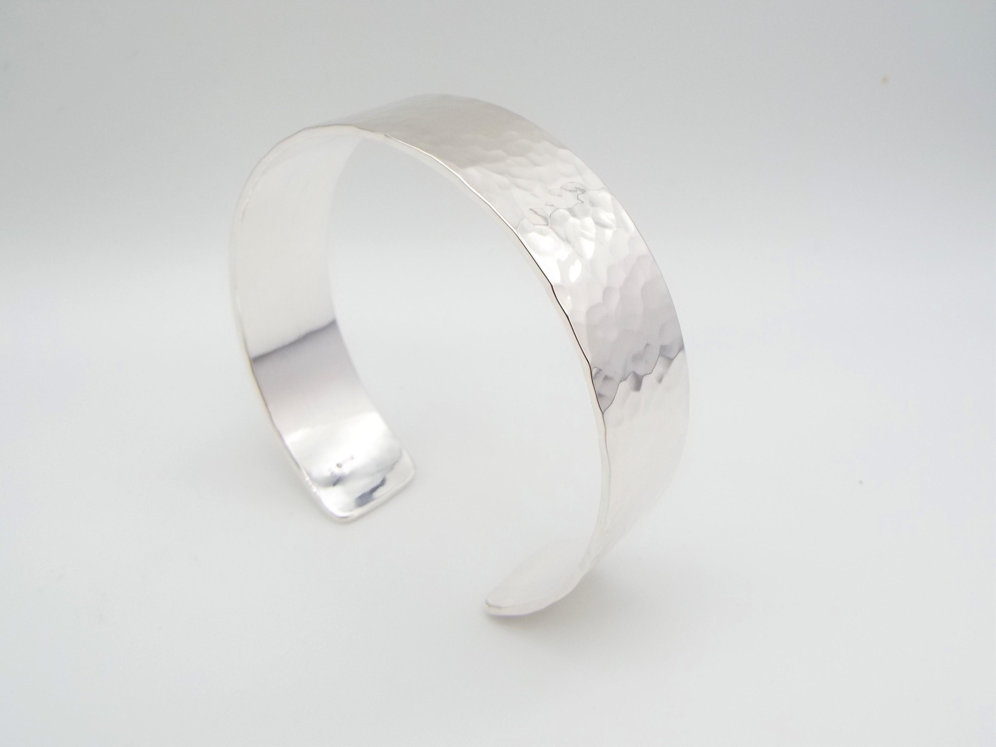 wide sterling silver cuff bracelet with hammered finish