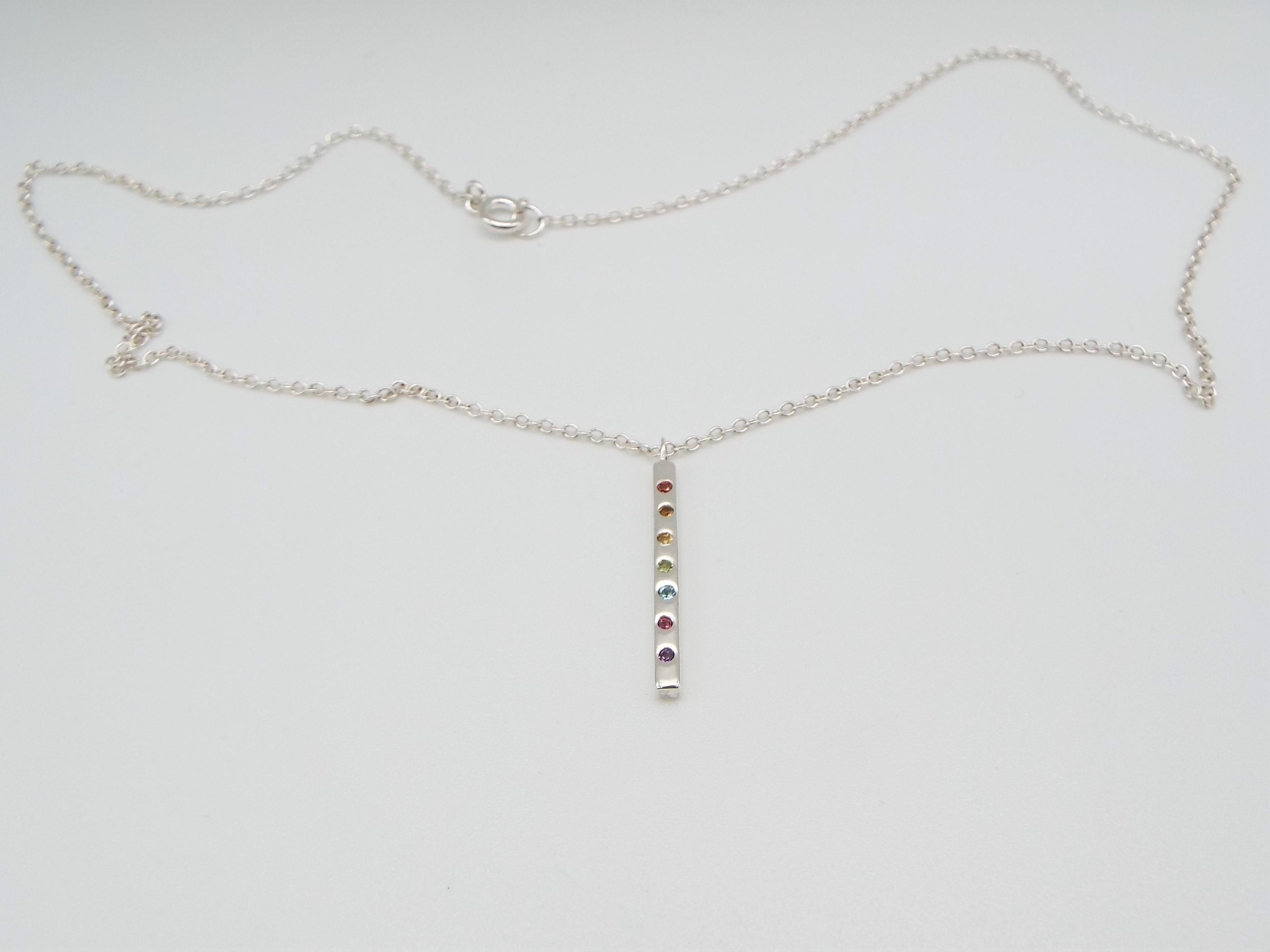 rainbow gems and silver necklace