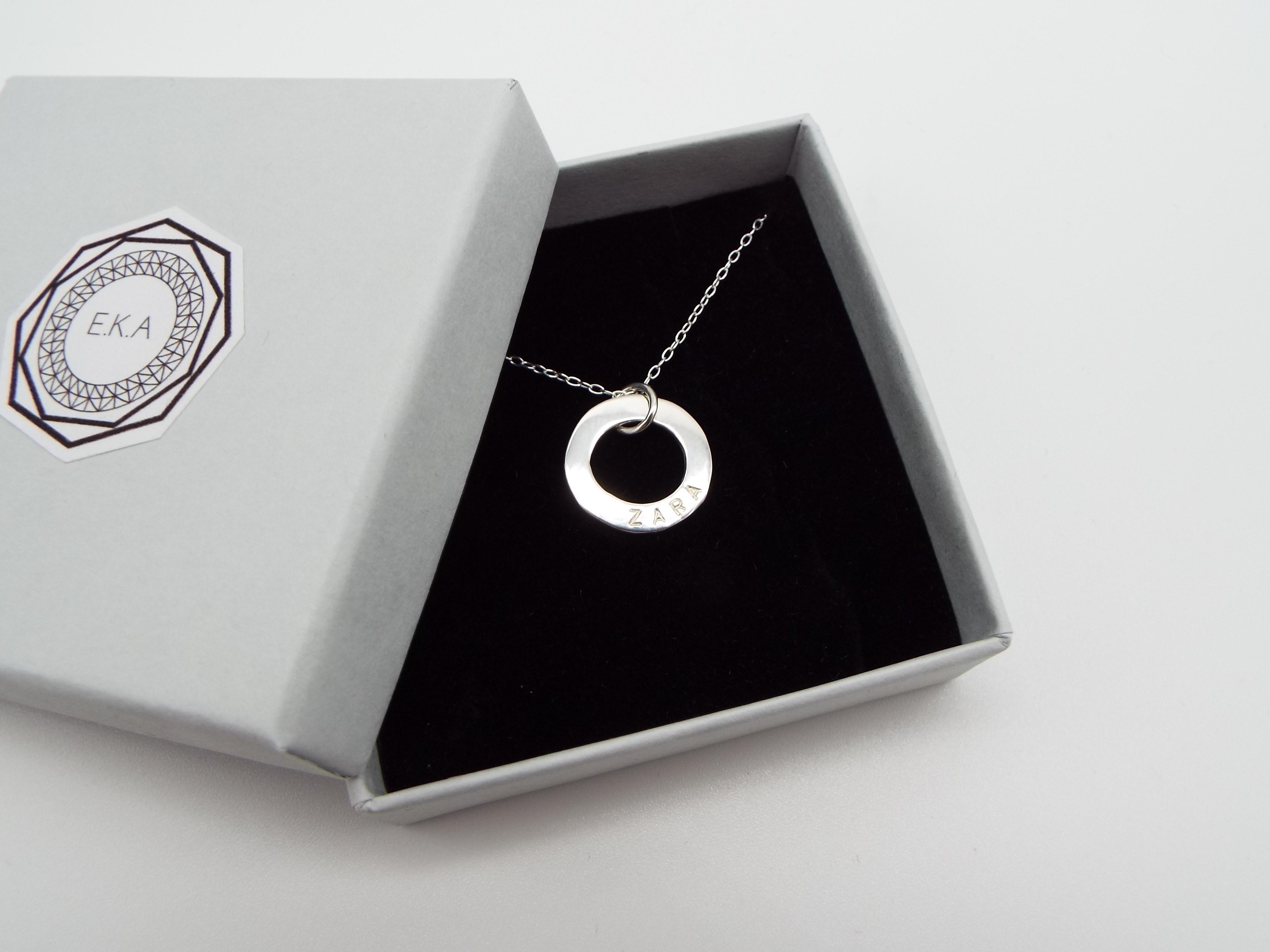 Sterling silver necklace personalised with name and gift box
