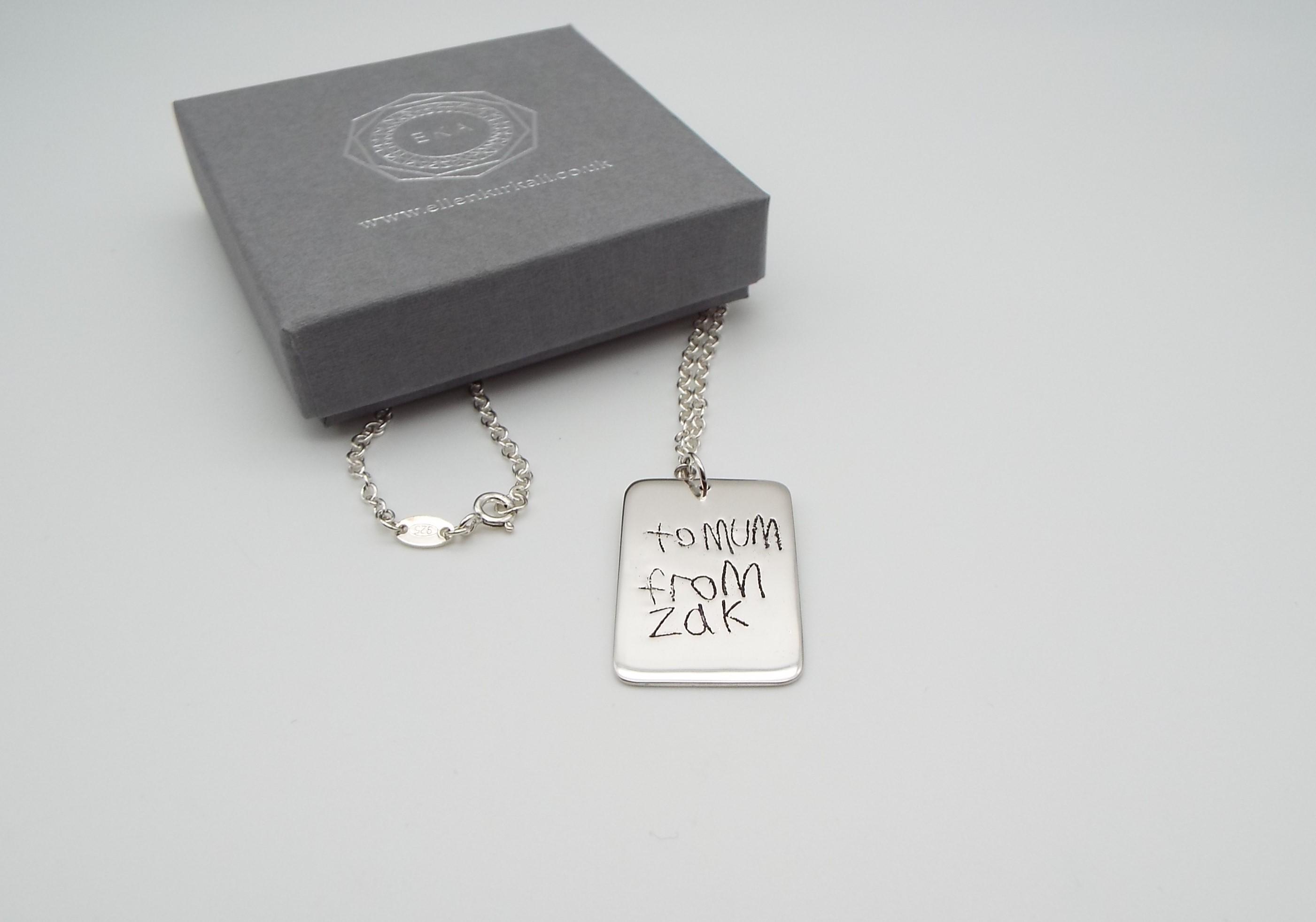 necklace with childs handwriting