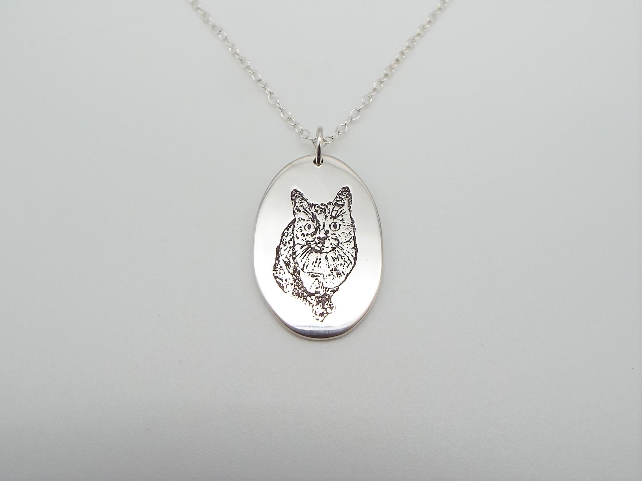 pet portrait silver necklace