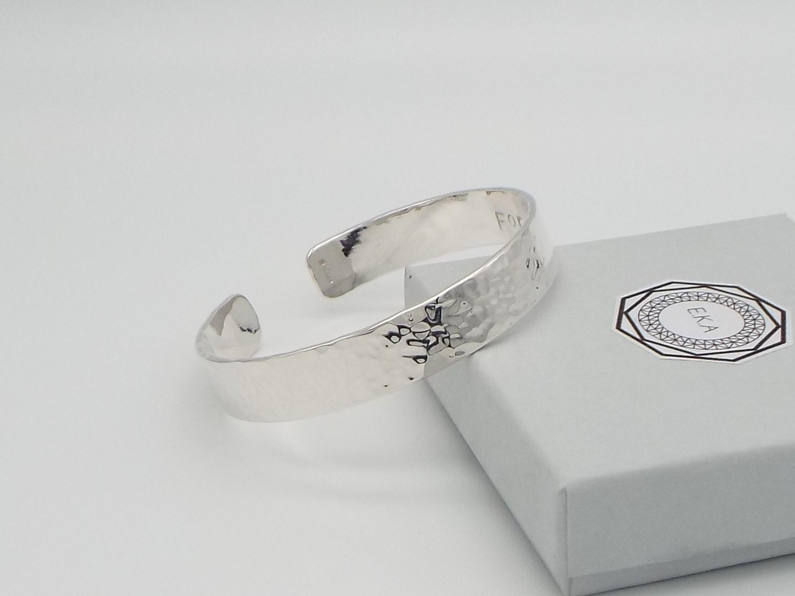 Hammered silver cuff with gift box