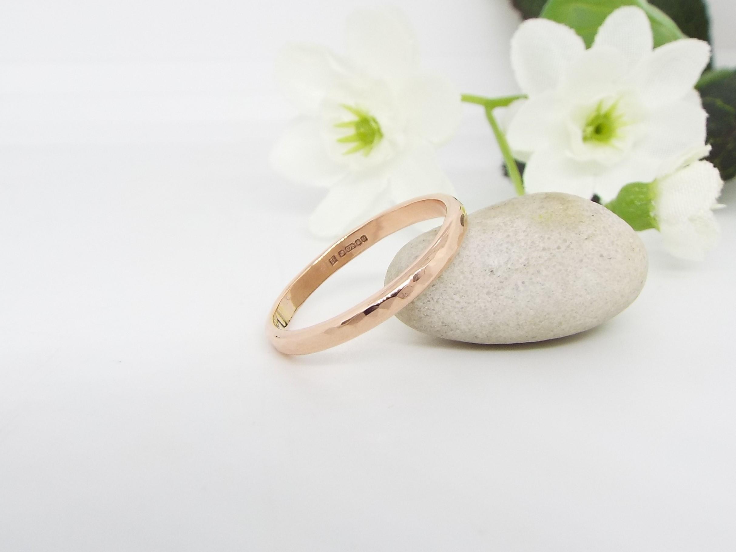 hammered finish rose gold wedding ring
