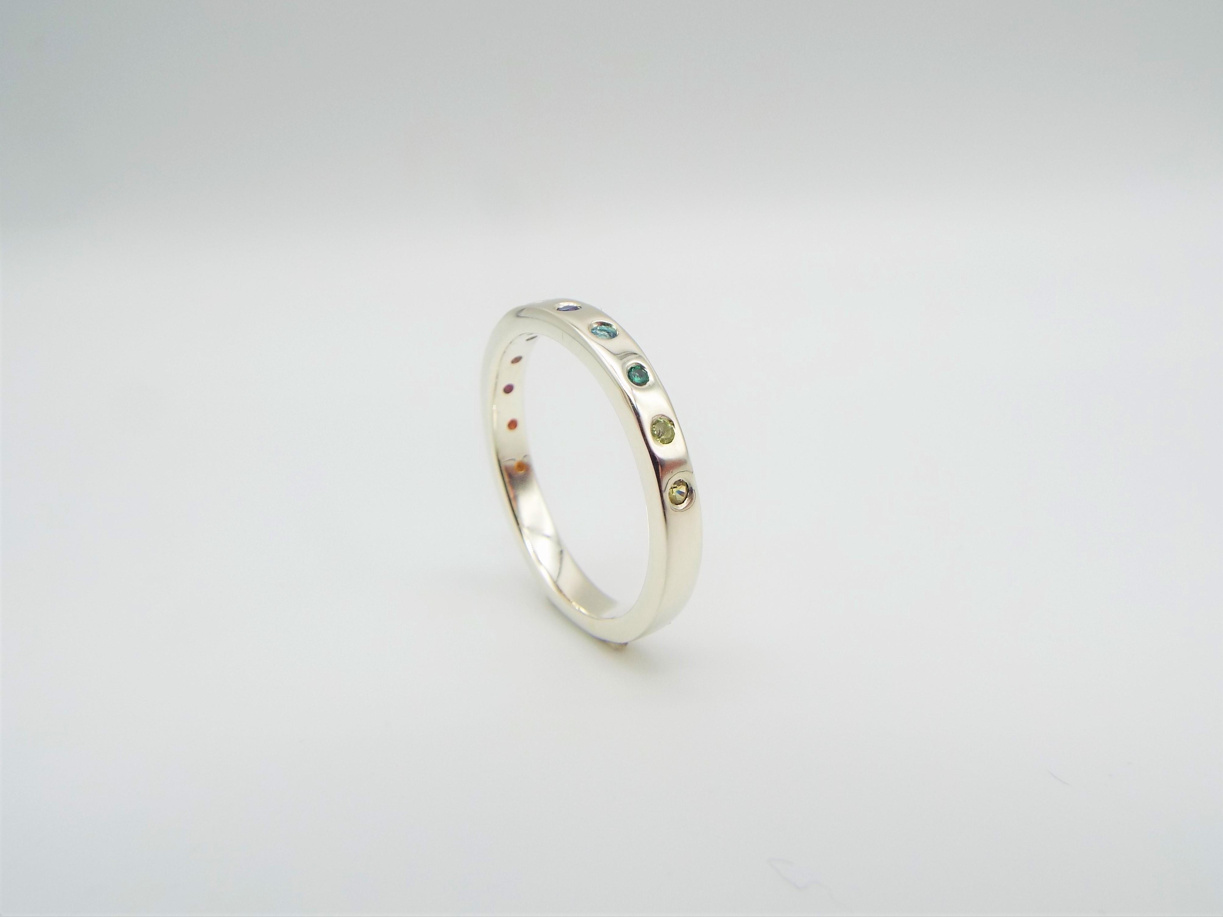 Multicolour gemstone ring in 9ct white gold