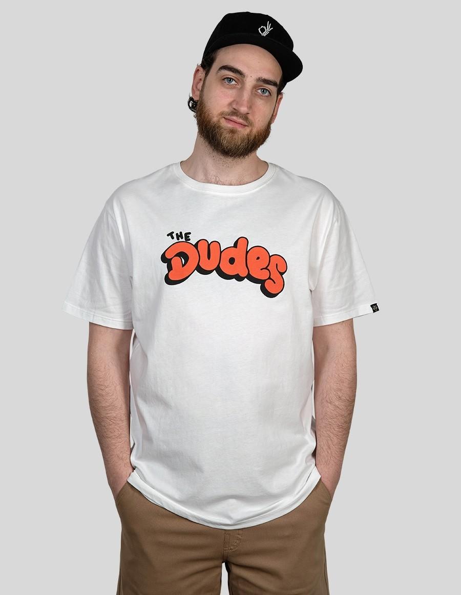 Dudes T-Shirt (White/Orange Print)
