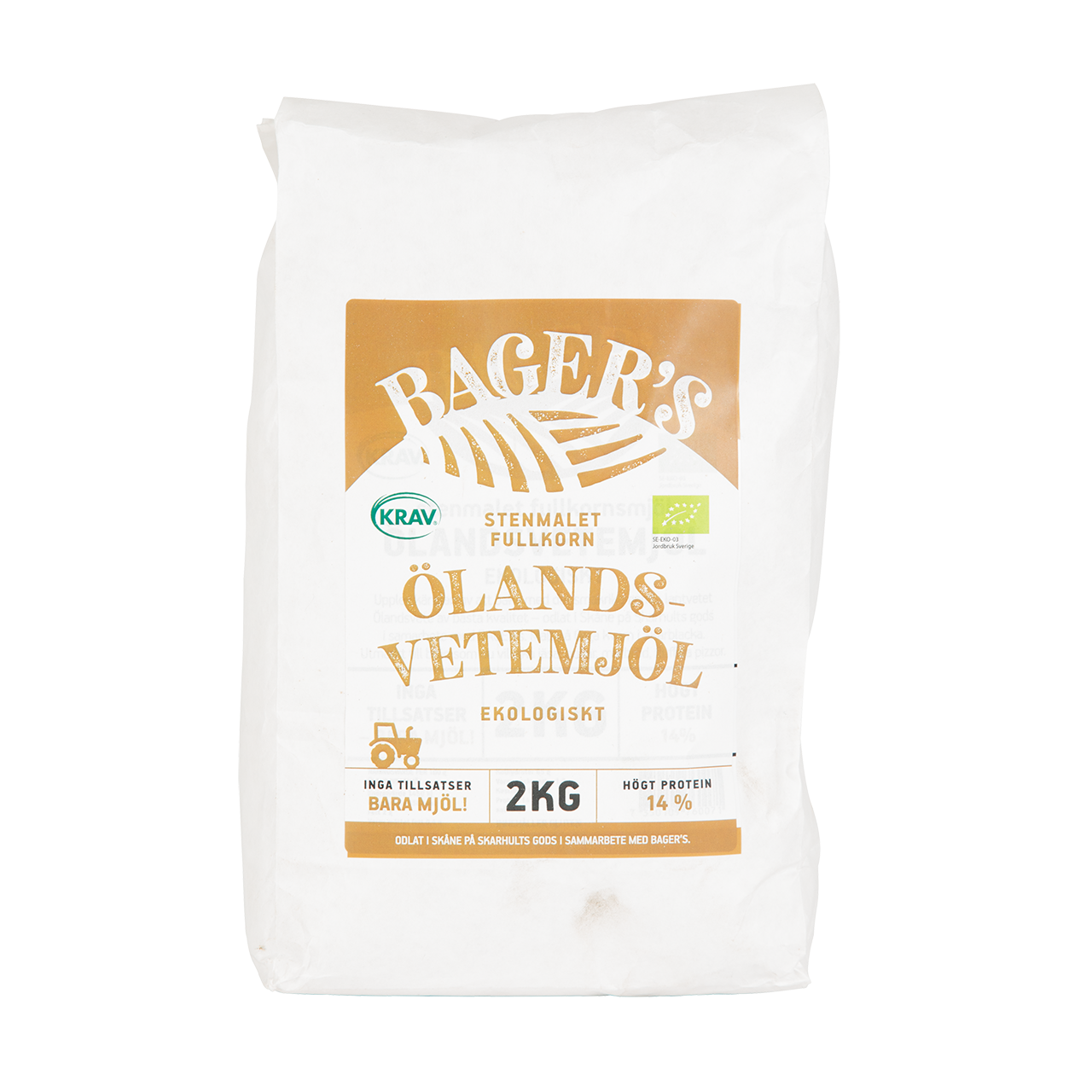 Bager's's Stenmalet Öland wheat flour whole grain 2 kg bag ECO/KRAV marked'