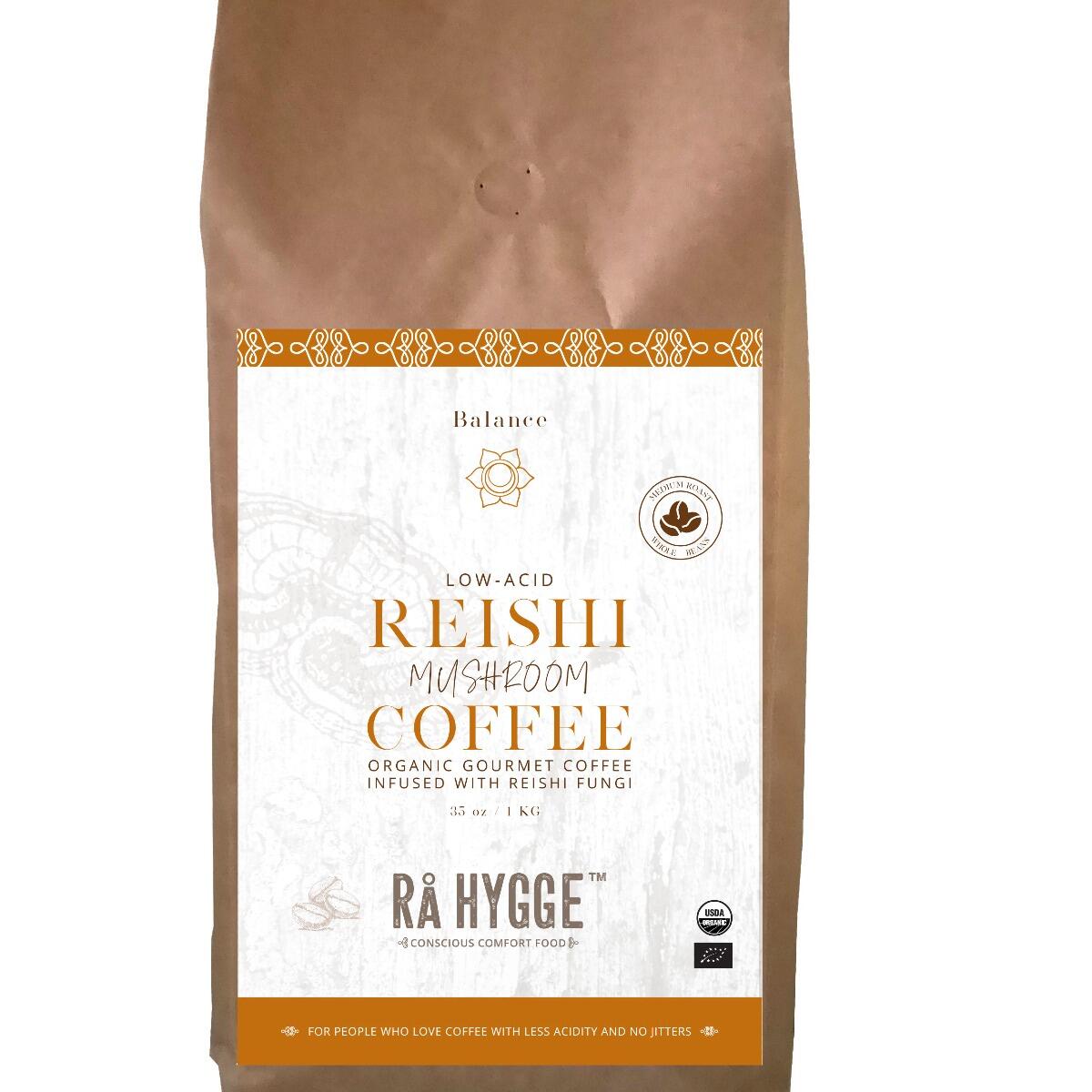 Rå Hygge's Low-Acid Gourmet Coffee with reishi - whole beans 1 kg'
