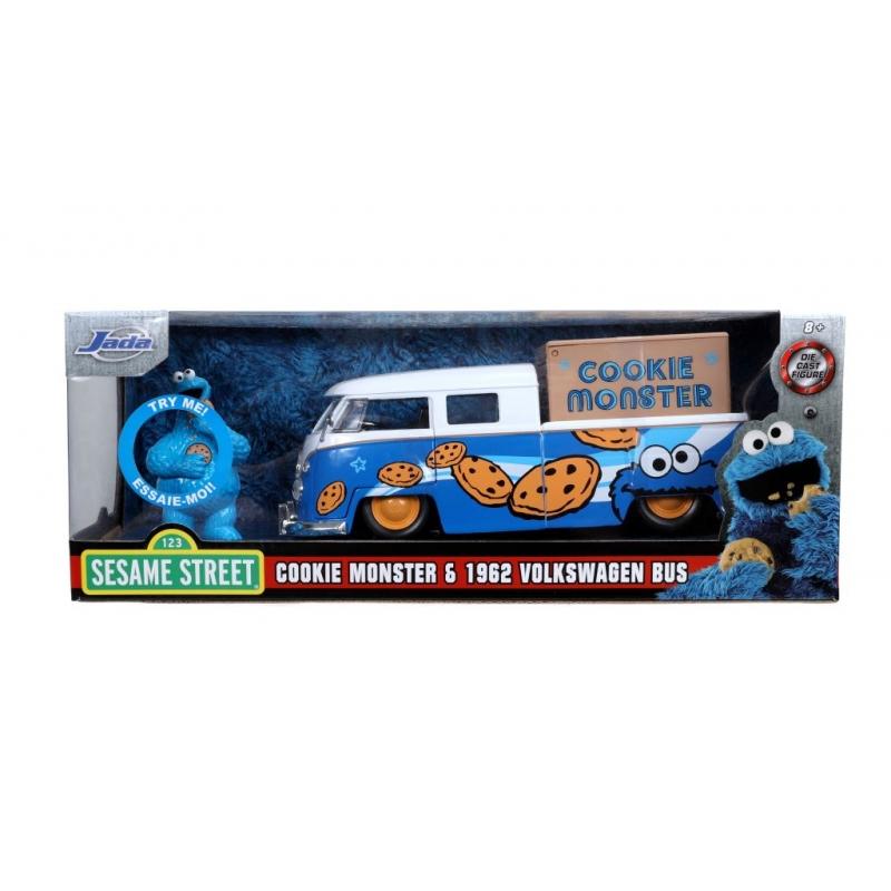 1962 Volkswagen Pick up Bus with Cookie Monster figure with Sound, Sesame  Street - Jada Toys 31751/4 - 1/24 scale Diecast Model Toy Car 