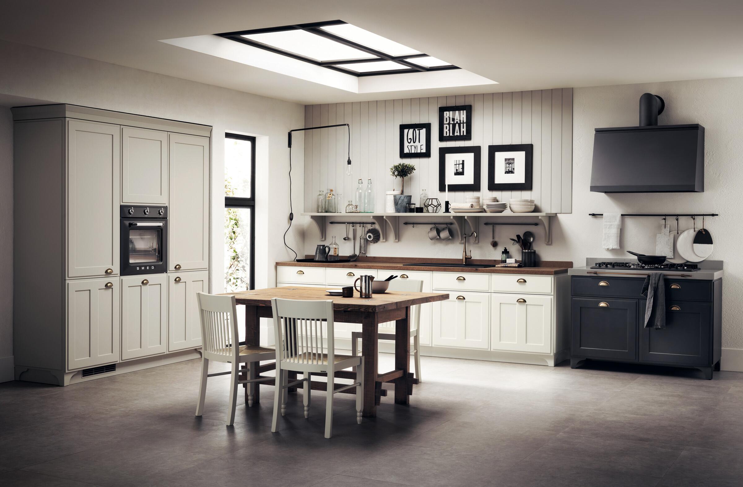 Scavolini Favilla kitchen with a cast-iron-effect cooking block