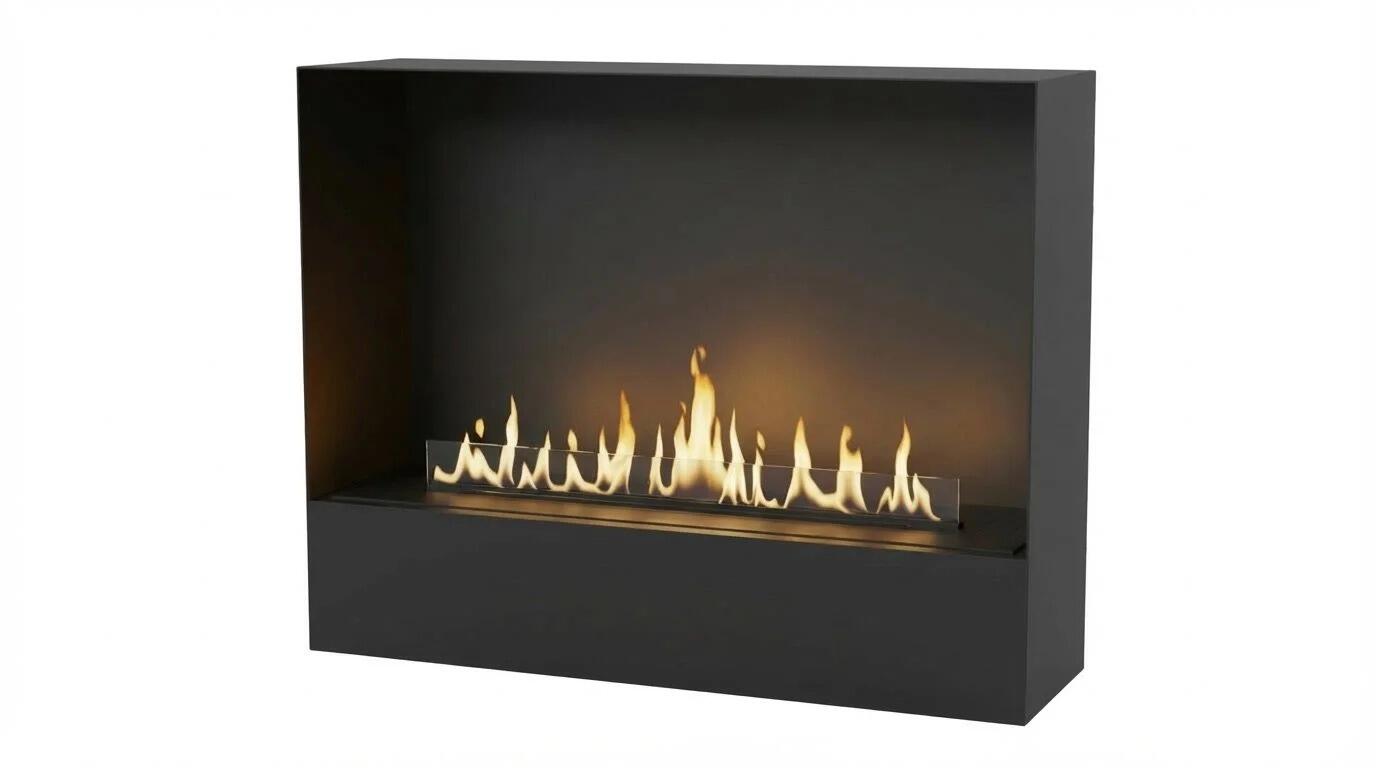 Decoflame Milan bio-ethanol fire in black aluminium with a glass front, product image