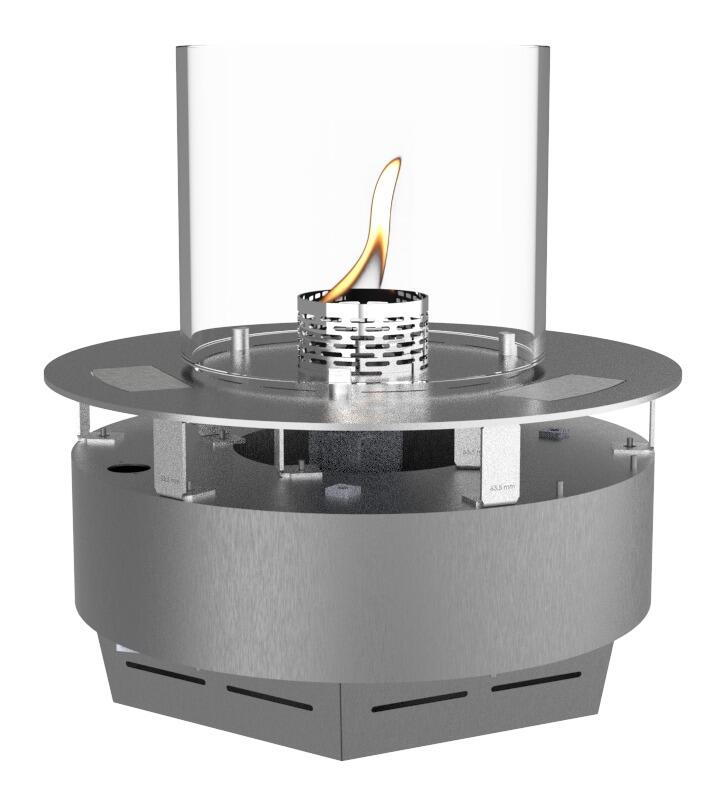 Decoflame Denver F6 Round 500 mm bio-ethanol burner with glass cylinder, product render