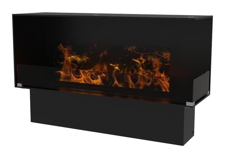 Decoflame Montreal 1000 Hybrid Mist water vapour fire open to the front and right side, product render