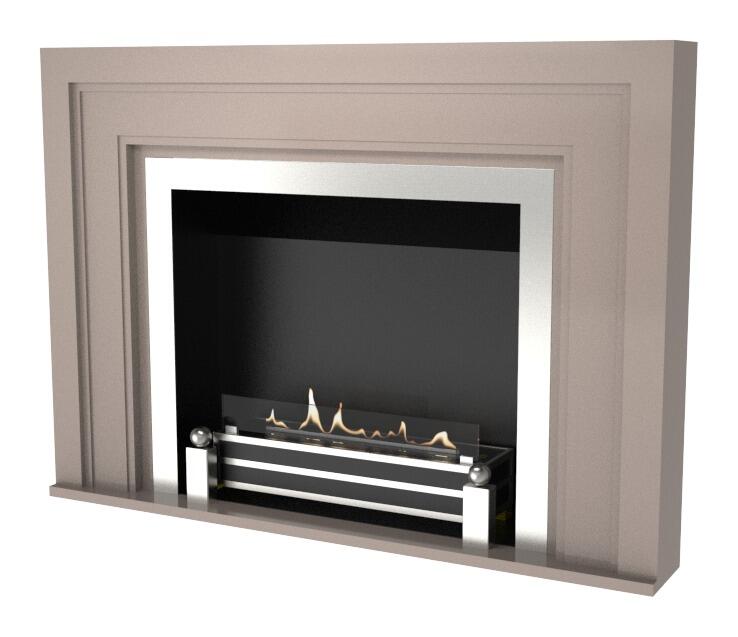 Decoflame Westminster bio-ethanol fire with stone-effect frame and Denver F6 burner, product render