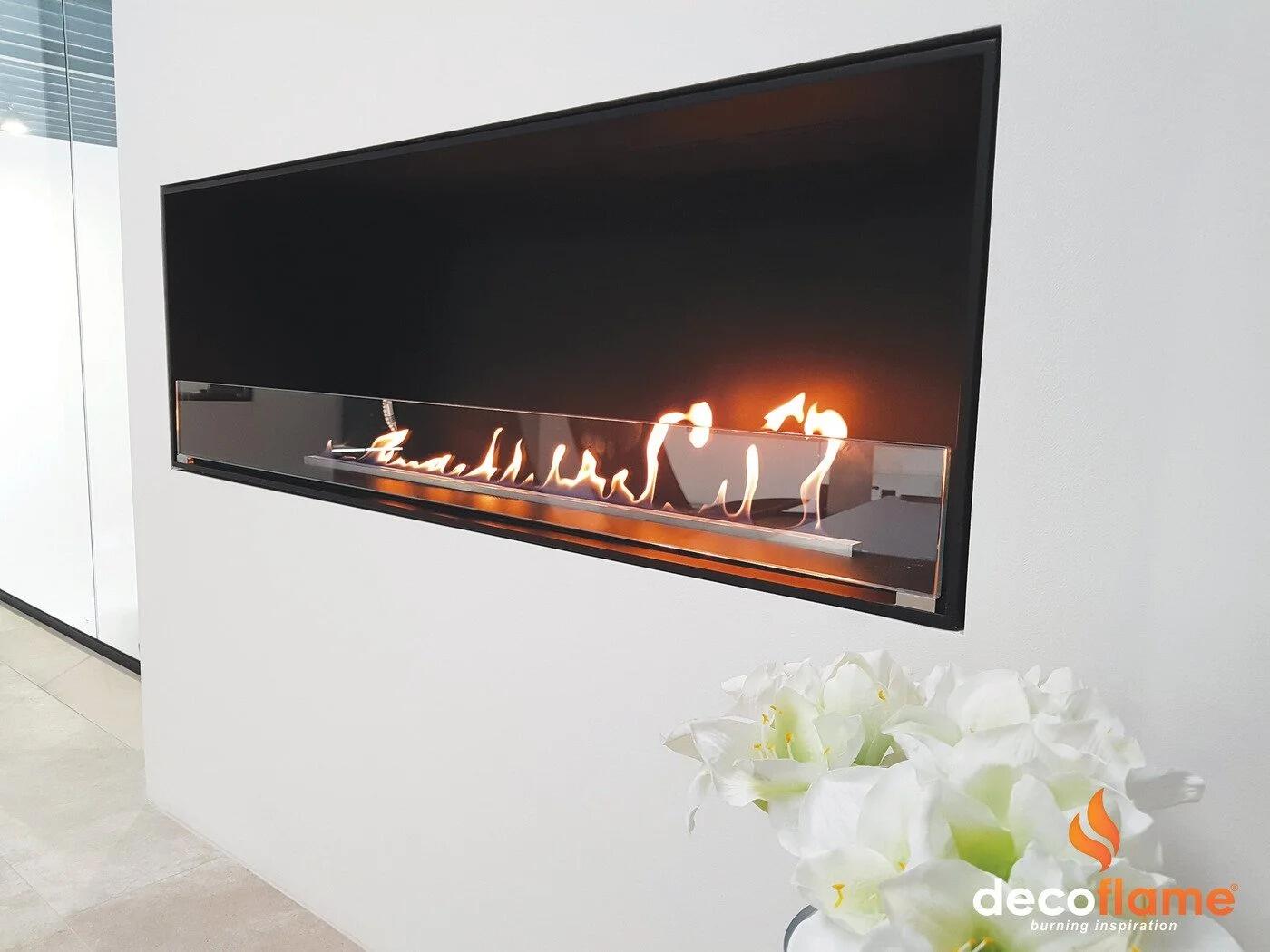 Montreal fire with a linear flame in a white wall