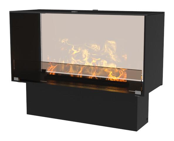 Montreal 800 see-through Hybrid Mist fire with optional glass door, product render