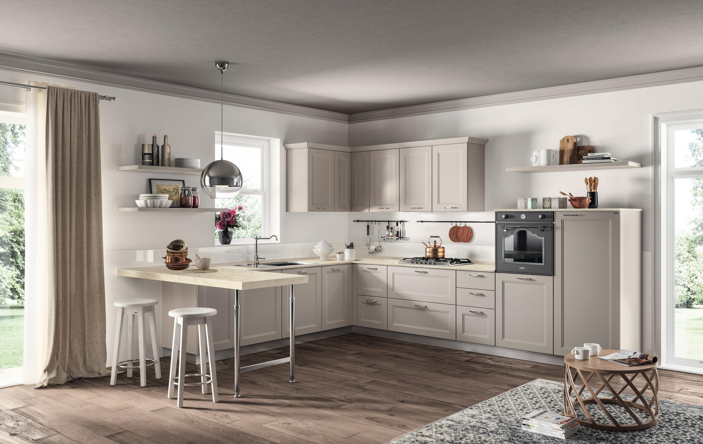 Scavolini Colony kitchen with Sand matt lacquered base and wall units