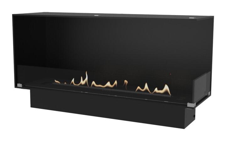 Decoflame Montreal 1000 corner bio-ethanol fire open to the front and right side, product render