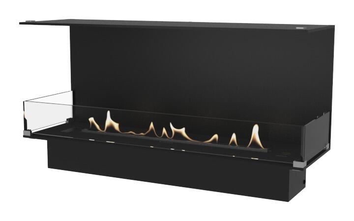 Decoflame Montreal 1000 three-sided bio-ethanol fire open to front, left and right, product render