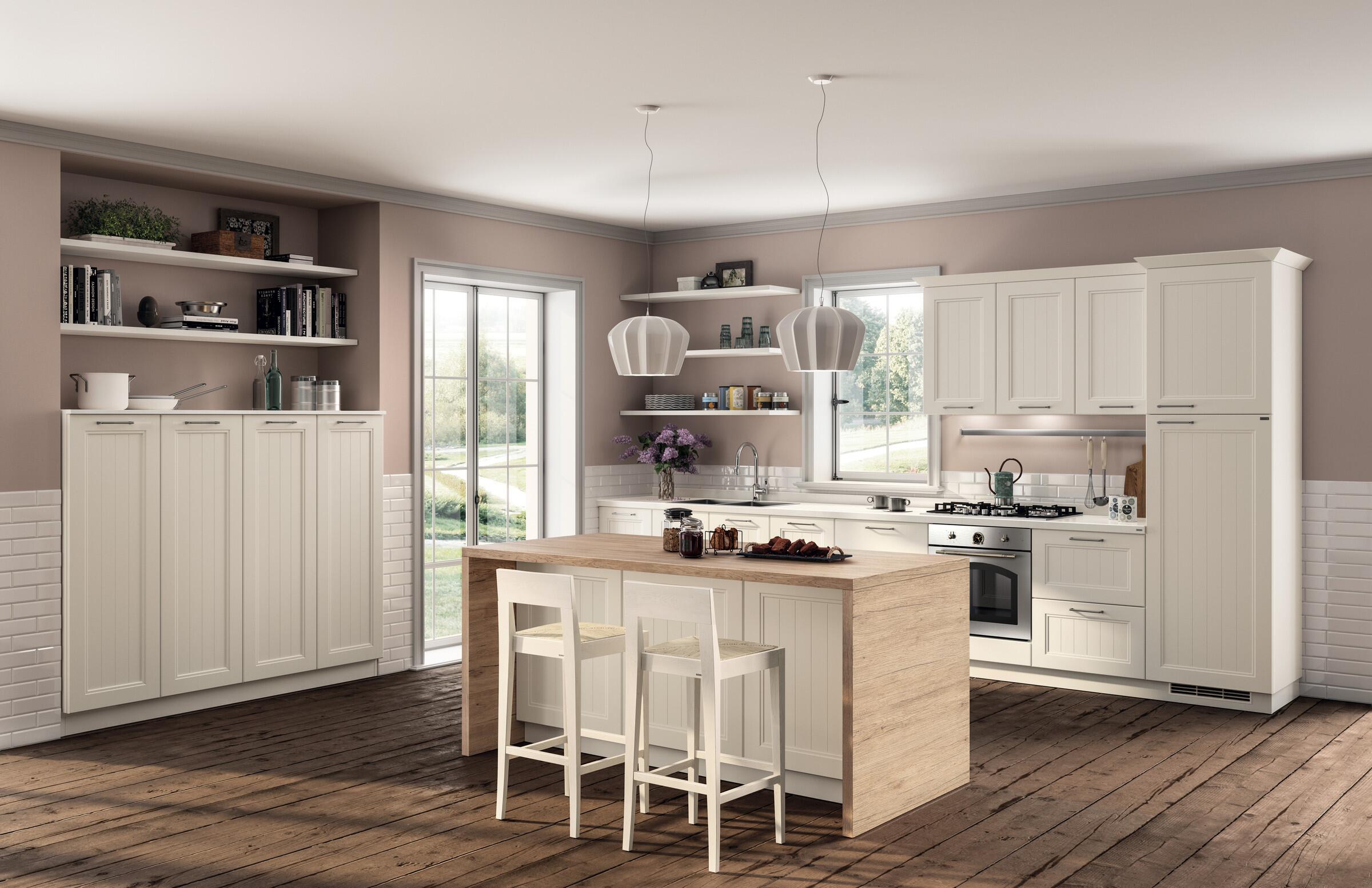 Scavolini Colony kitchen in White matt lacquer with slatted doors