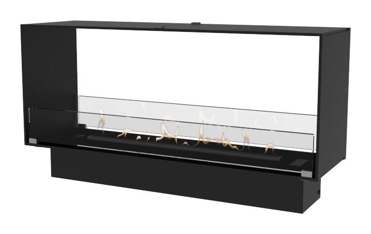 Decoflame Montreal 1000 see-through tunnel bio-ethanol fire open to front and back, product render