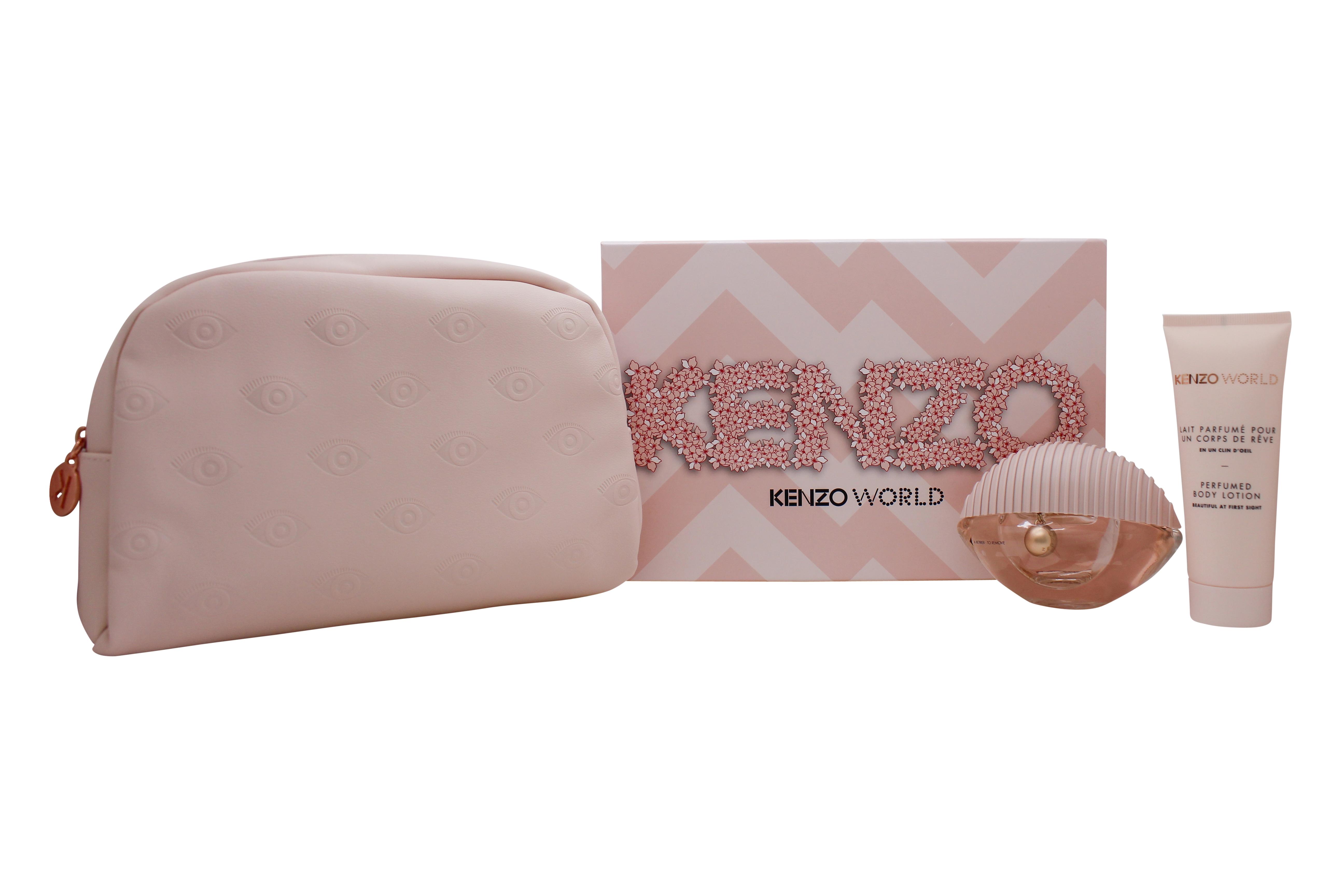 Kenzo World Gift Set 75ml EDT + 75ml Body Lotion + Pouch - Pink Edition