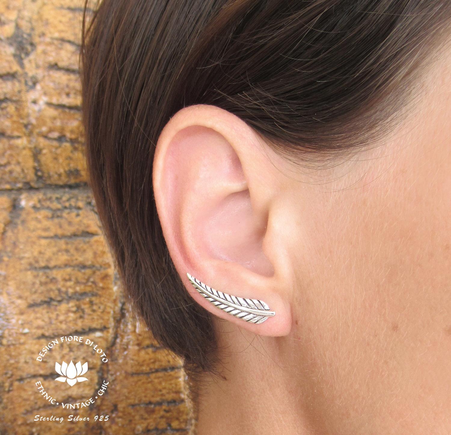 So Chic Jewels 925 Sterling Silver Feather Ear Studs
