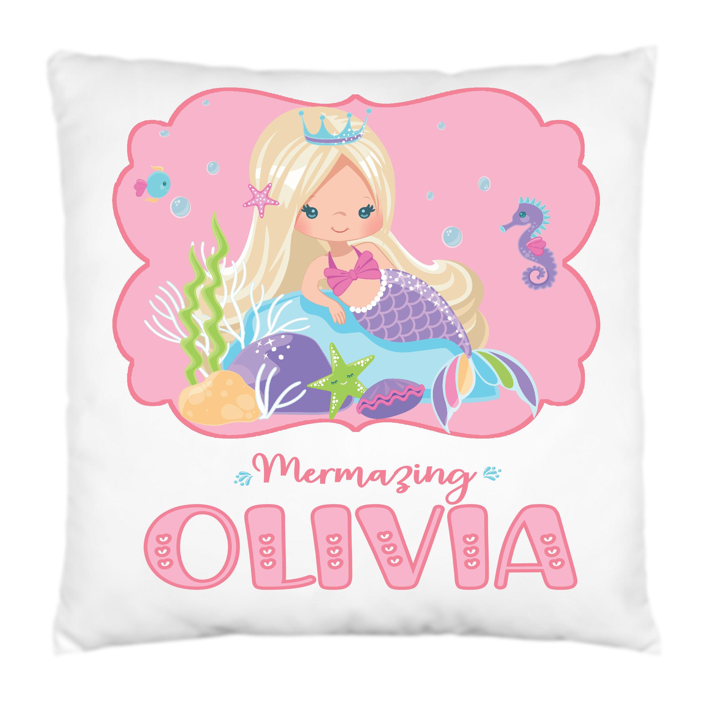 Mermaid Cushion Personalised,Pillow,Throw,Blonde or Dark Hair,Personalised Gift for girls,girls gift,girls bedroom,kids room,home decor