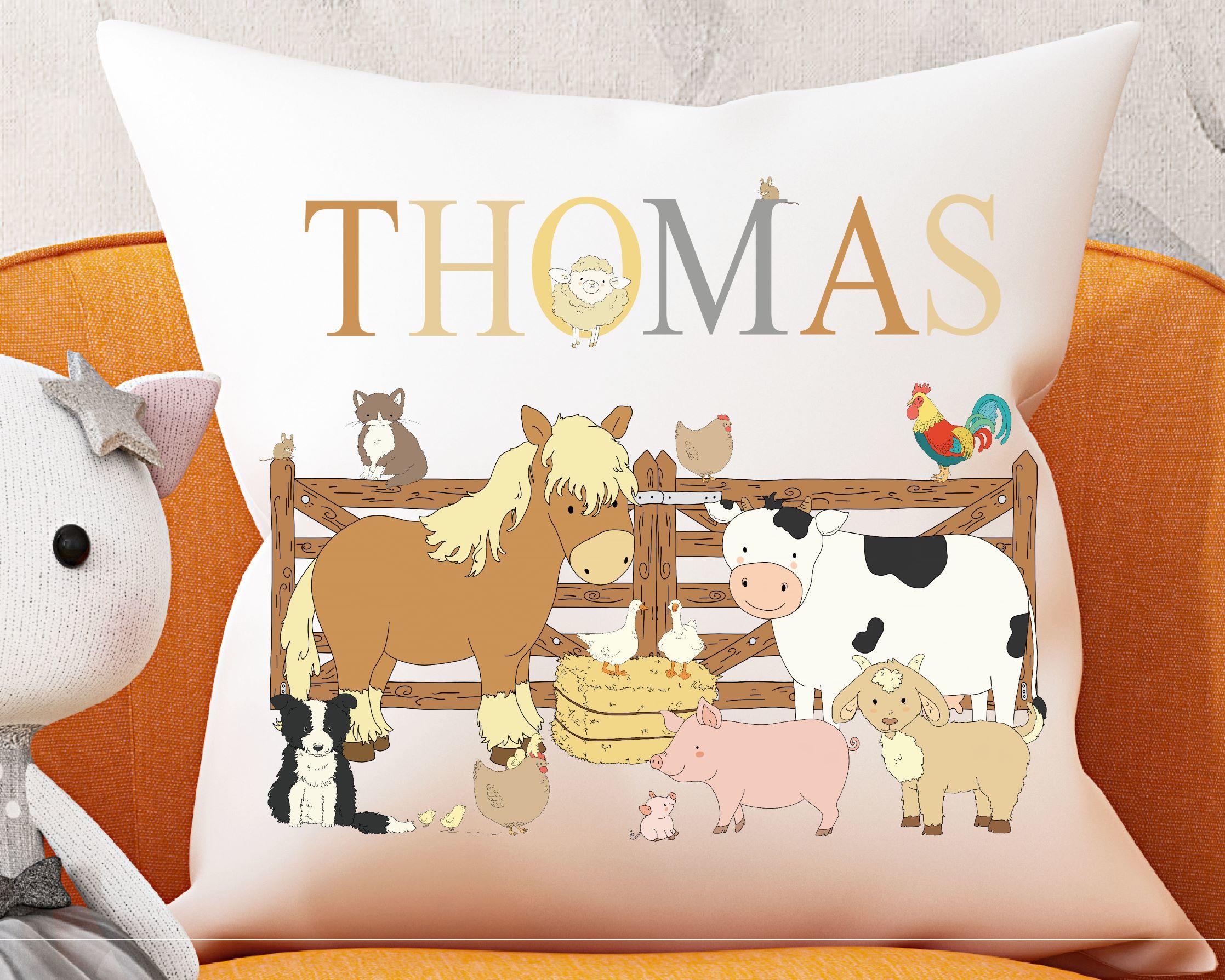 Farmyard Friends Personalised Cushion,Pillow,New Baby Gift,Christening Gift,Nursery,Kids Bedroom Decor,Playroom