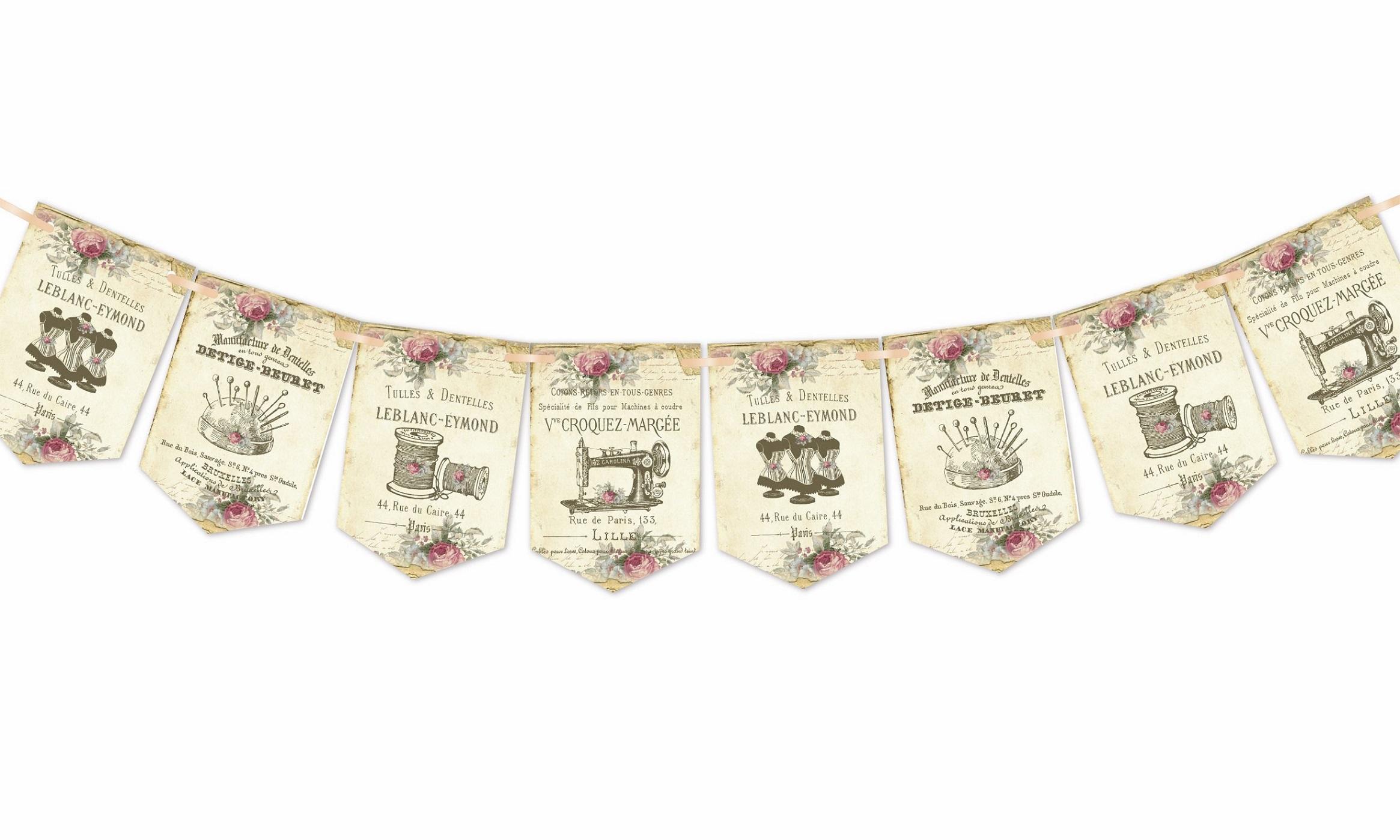 Vintage French Sewing Bunting,Craft Room Decor & Gift For Sewer,Quilter or Crafter
