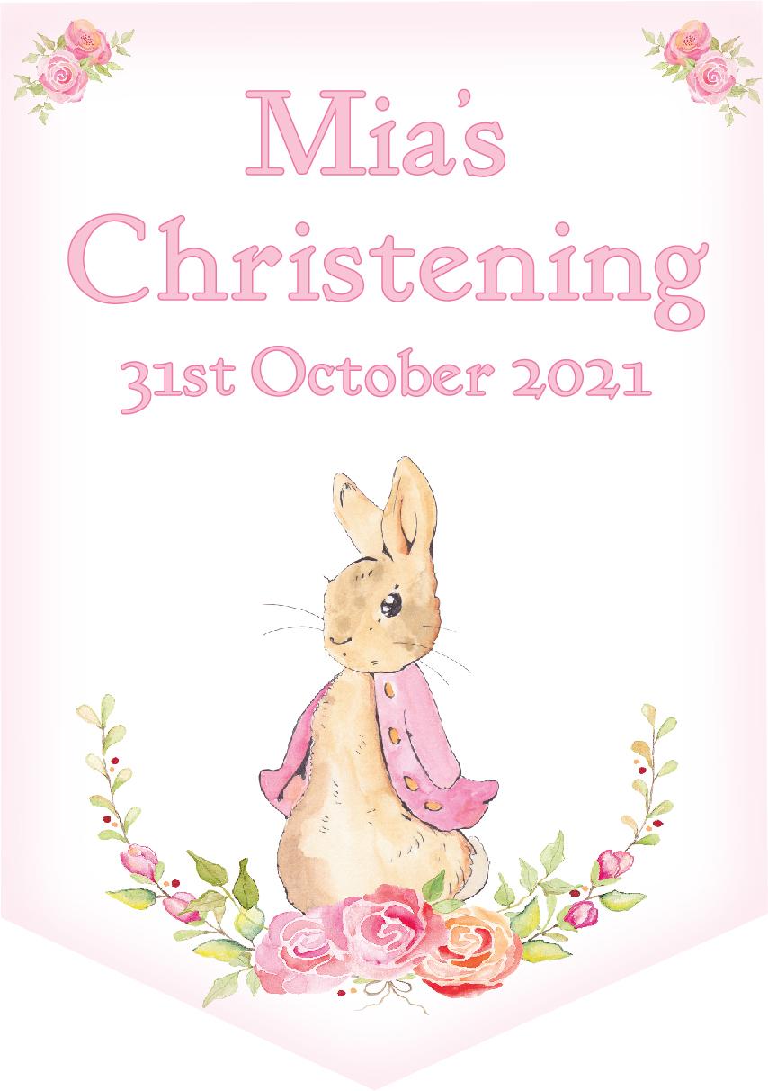 Peter Rabbit Pink Personalised Christening Bunting,Christening Banner,Girls Christening Day Bunting,Baptism
