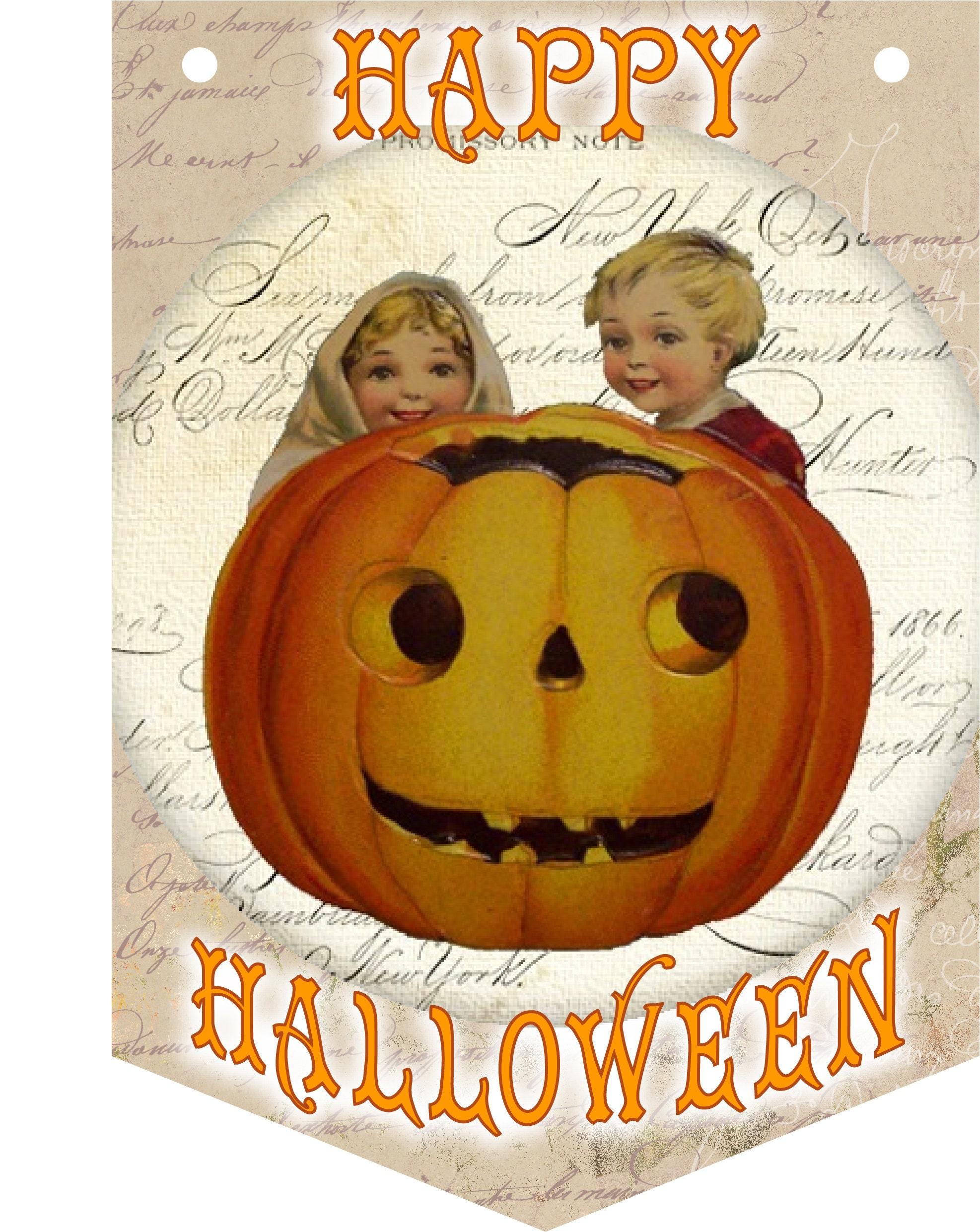 Halloween Bunting,Halloween Banner,8 Flags,Garland for Halloween Decoration,Vintage Halloween