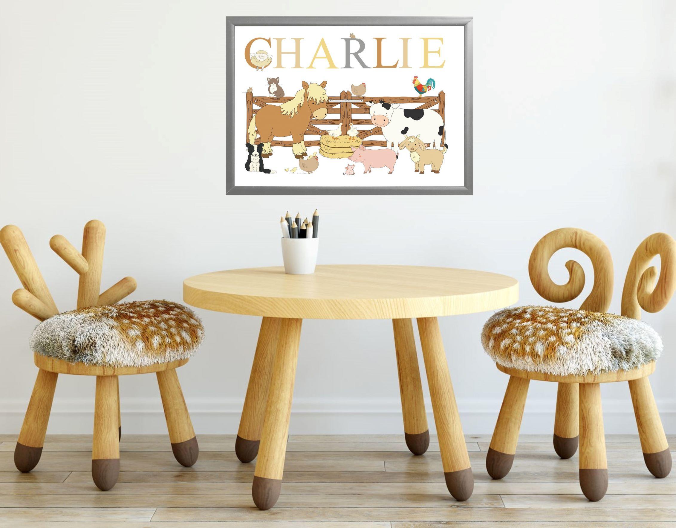 Farmyard animals,Personalised Print For Children's Bedroom, Nursery Or Playroom,New Baby or Christening Gift