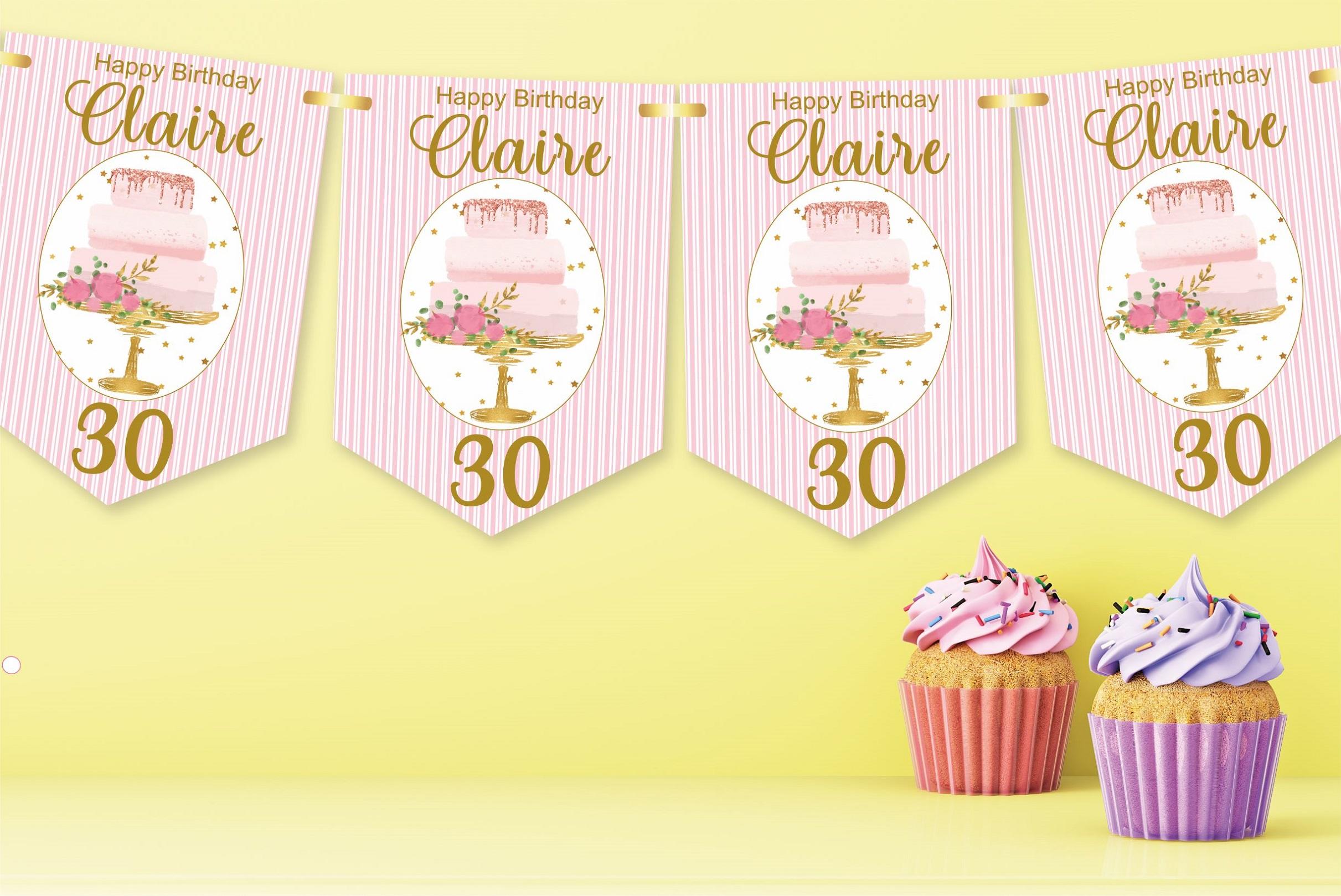 Birthday Cake Bunting,Personalised Birthday Banner,Any Name and Age