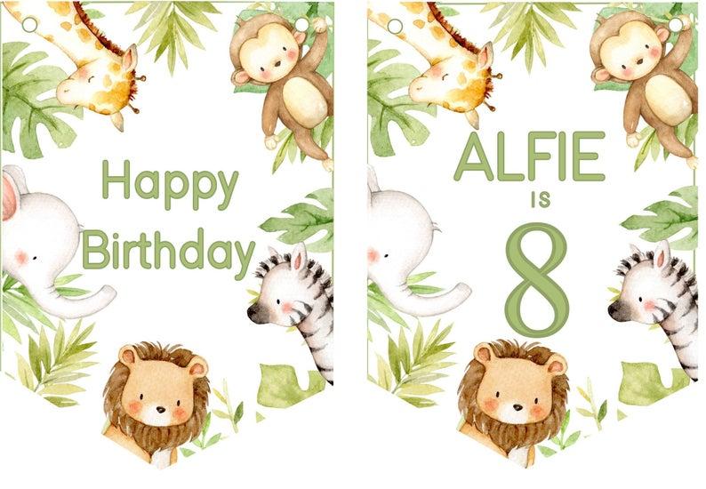 Safari Jungle Birthday Bunting,Personalised Childrens Birthday Party Banner,Garland