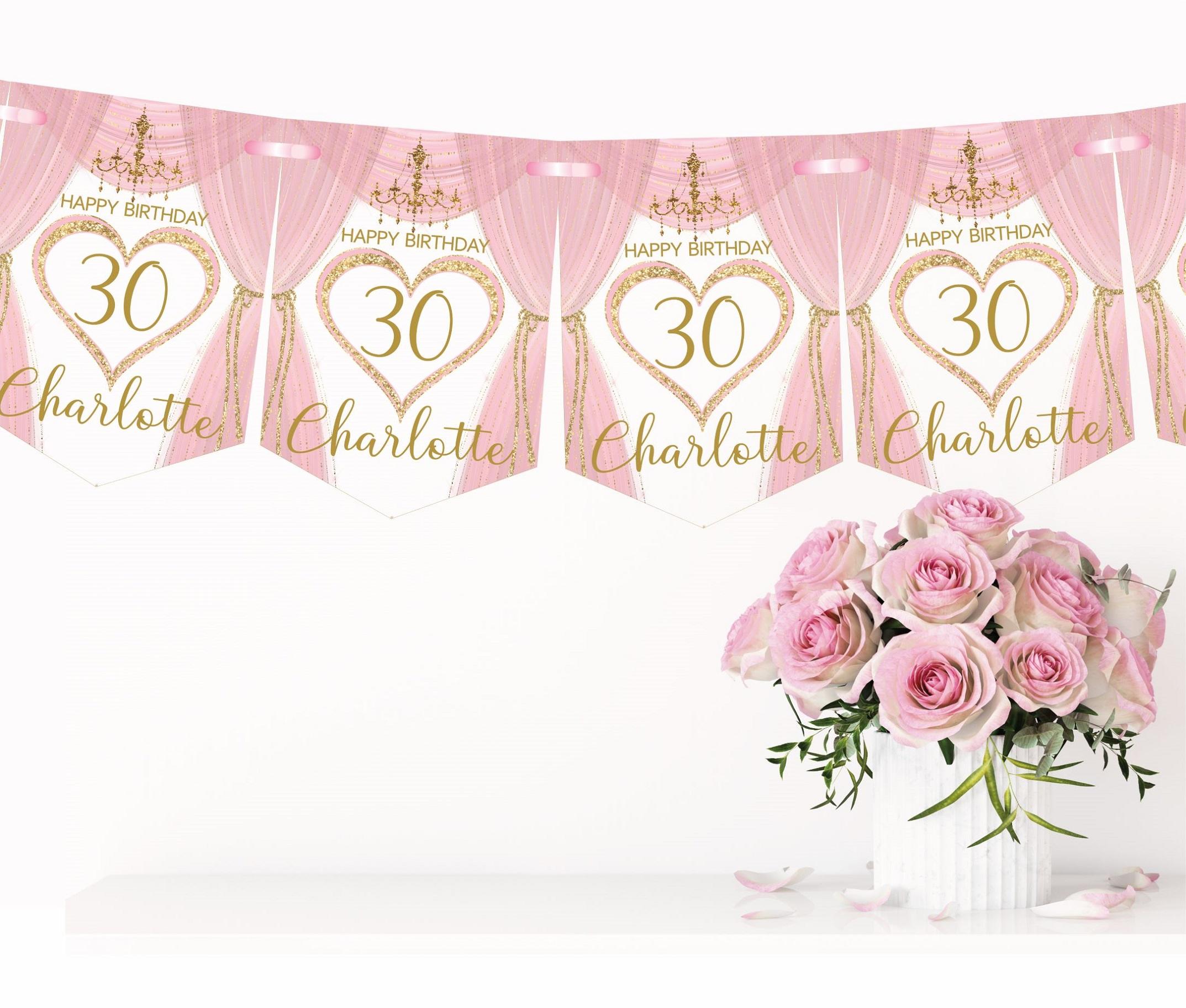 Personalised Heart Birthday Bunting, Birthday Banner,Any Name and Age,21st Birthday,30th Birthday,40th Birthday