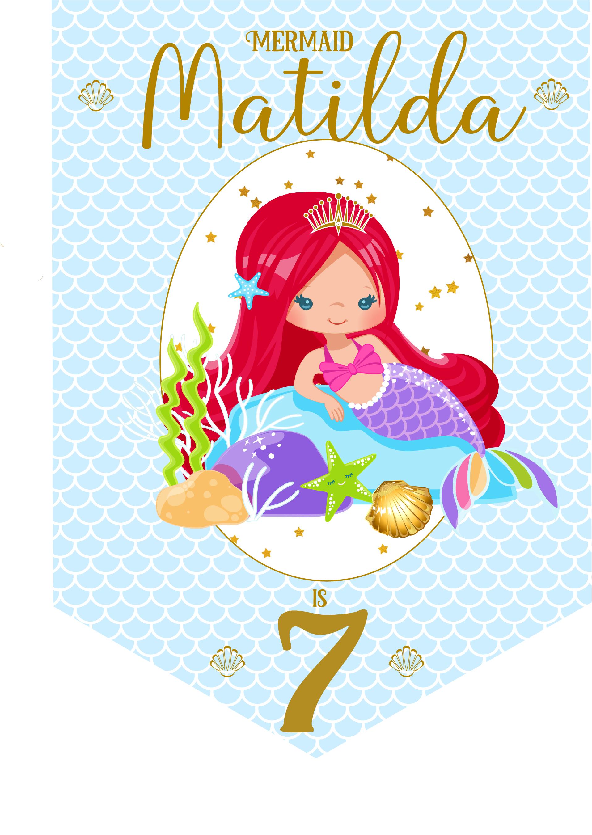 Mermaid Birthday Bunting,Personalised Childrens Birthday Party Banner,Garland,Choice of Hair Colour